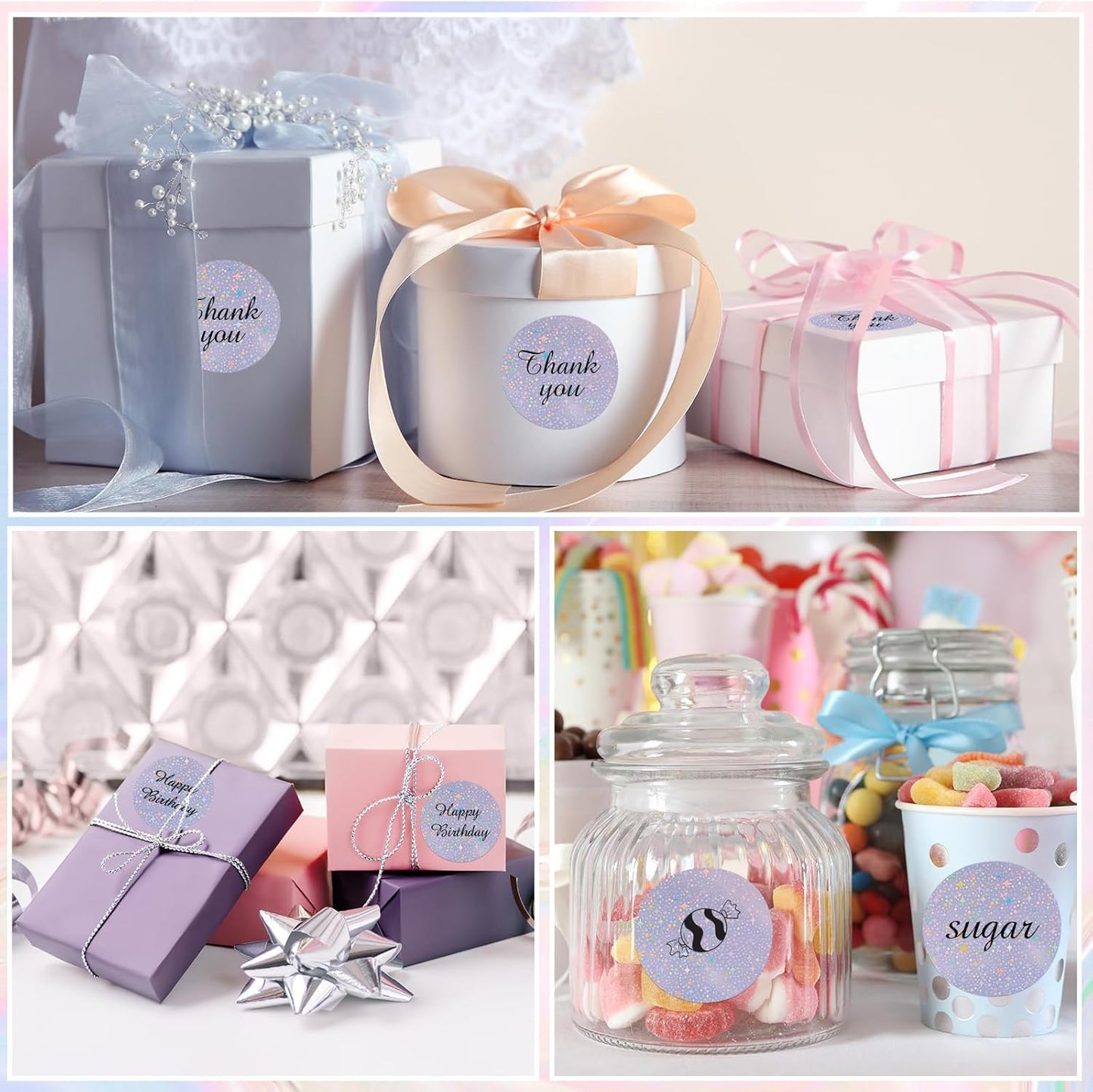 2''Holographic Thermal Label,Round Self-Adhesive Direct Thermal Label,Thermal Stickers for DIY Logo Design,Name Tag (300/Roll Purple Starry Sky