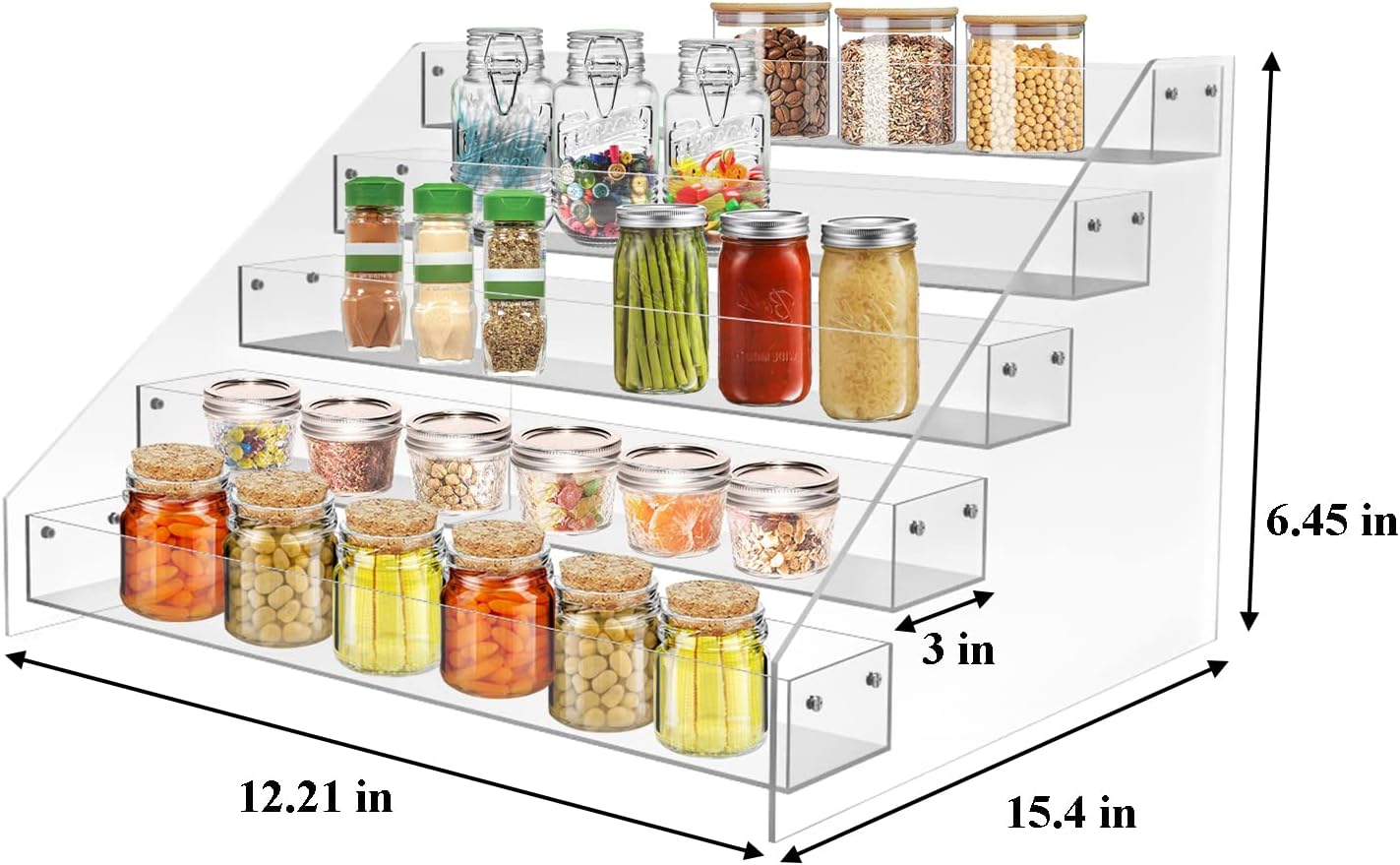 WUIVIUT Spice Rack Organizer For Cabinet, 3 in/Tier Acrylic Tiered Spice Shelf Can Storage Organizer for Kitchen Pantry Countertop