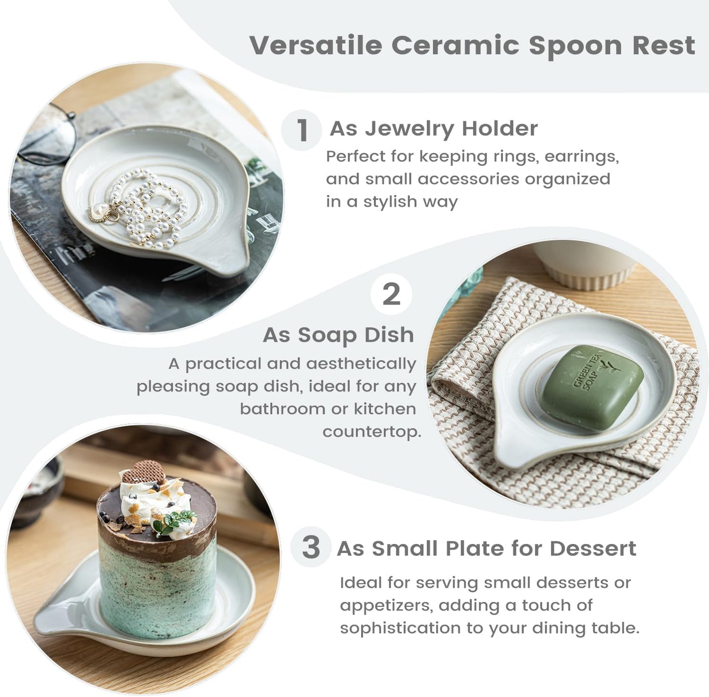 LAUCHUH Spoon Rest for Stove Top, Ceramic Spoon Holder Large Spault Rest for Kitchen Counter Coffee Spoon Holder Cooking Utensil Rest Modern Farmhouse Kitchen Décor for Christmas, Cream, 5 Inch