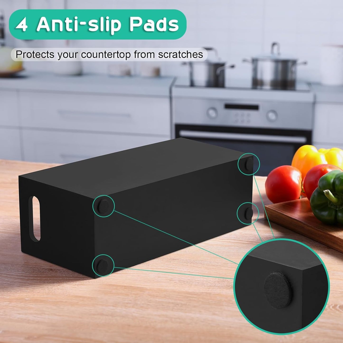 ALELION Large Utensil Holder with Removable Divider - 4 Compartment Wooden Utensil Caddy Organizer for Kitchen Counter - Black Cooking Utensil Crock for Countertop