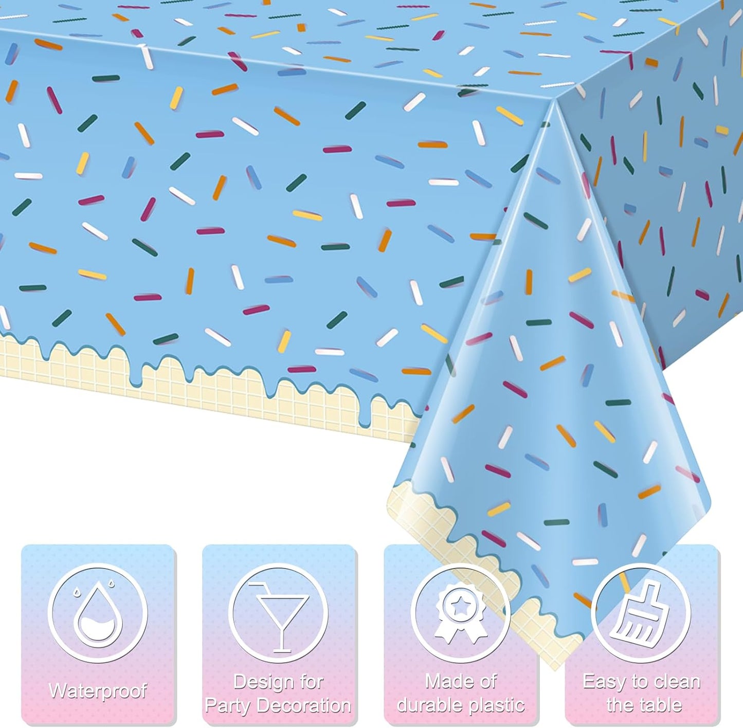 3pcs Sprinkle Ice Cream Party Decorations Tablecloths,Disposable Plastic Rectangle Table Covers for Baby Shower Sweet One Girl Birthday Donut Themed Party Supplies, 3 Color,54 X 108 Inch
