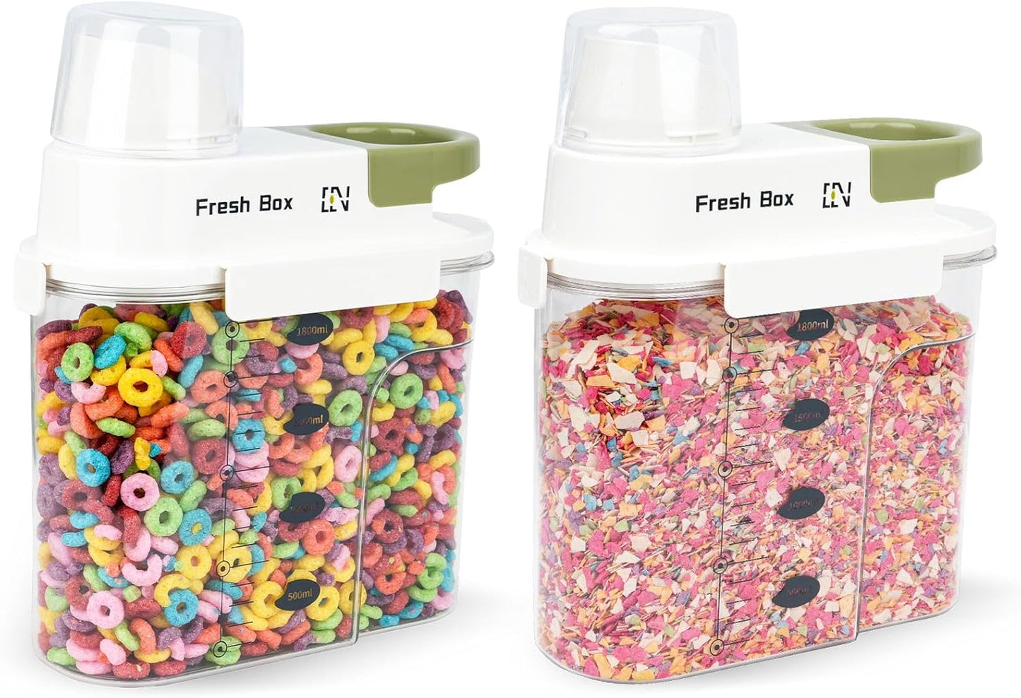 Cereal Storage Container 2Pack,61oz/1.8L Airtight Food Storage Containers With Lids,Organizers Storage With Measuring Cup for Beans,Sugar,Rice,Nuts,Snacks,Pet Food,Candy