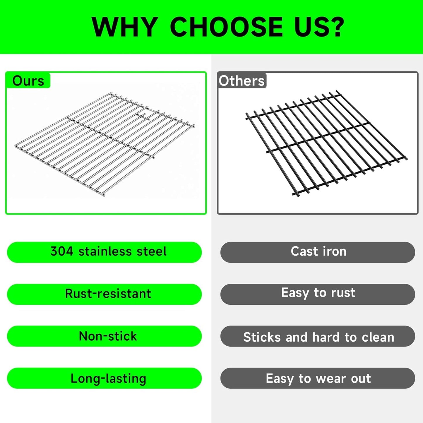 17 Inch Grill Grates Replacement for Nexgrill 720-0830H, 720-0830D, 720-0783E, 720-0783C, Cooking Grate Replacement Parts for Nexgrill 4&5-Burner Gas Grill, Stainless Steel BBQ Grids