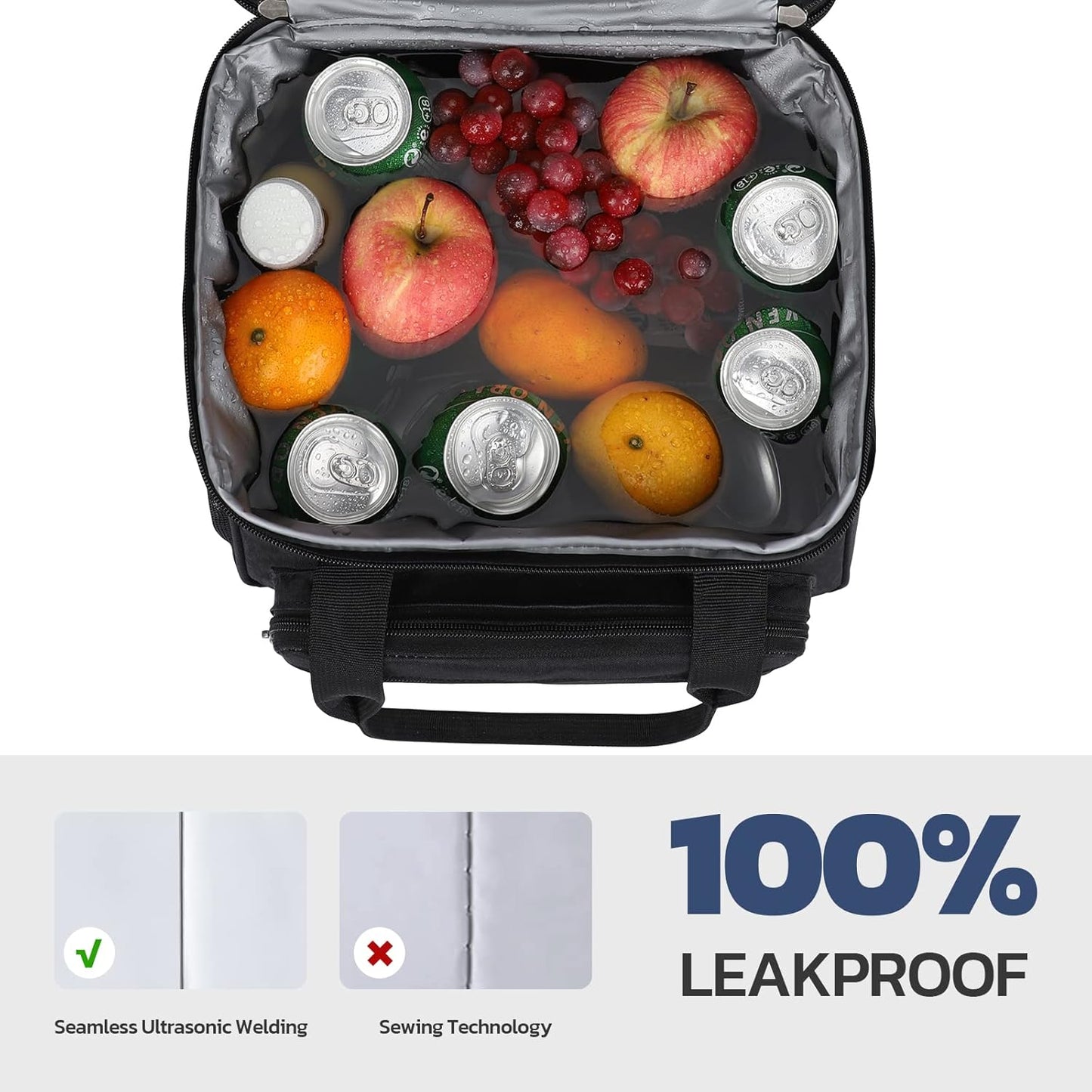 Maelstrom Lunch Box, 23L Insulated Lunch Bag, Expandable Double Deck Cooler Bag, Lightweight Leakproof Tote Bag With Side Tissue Pocket, Suit For Men and Women, Black