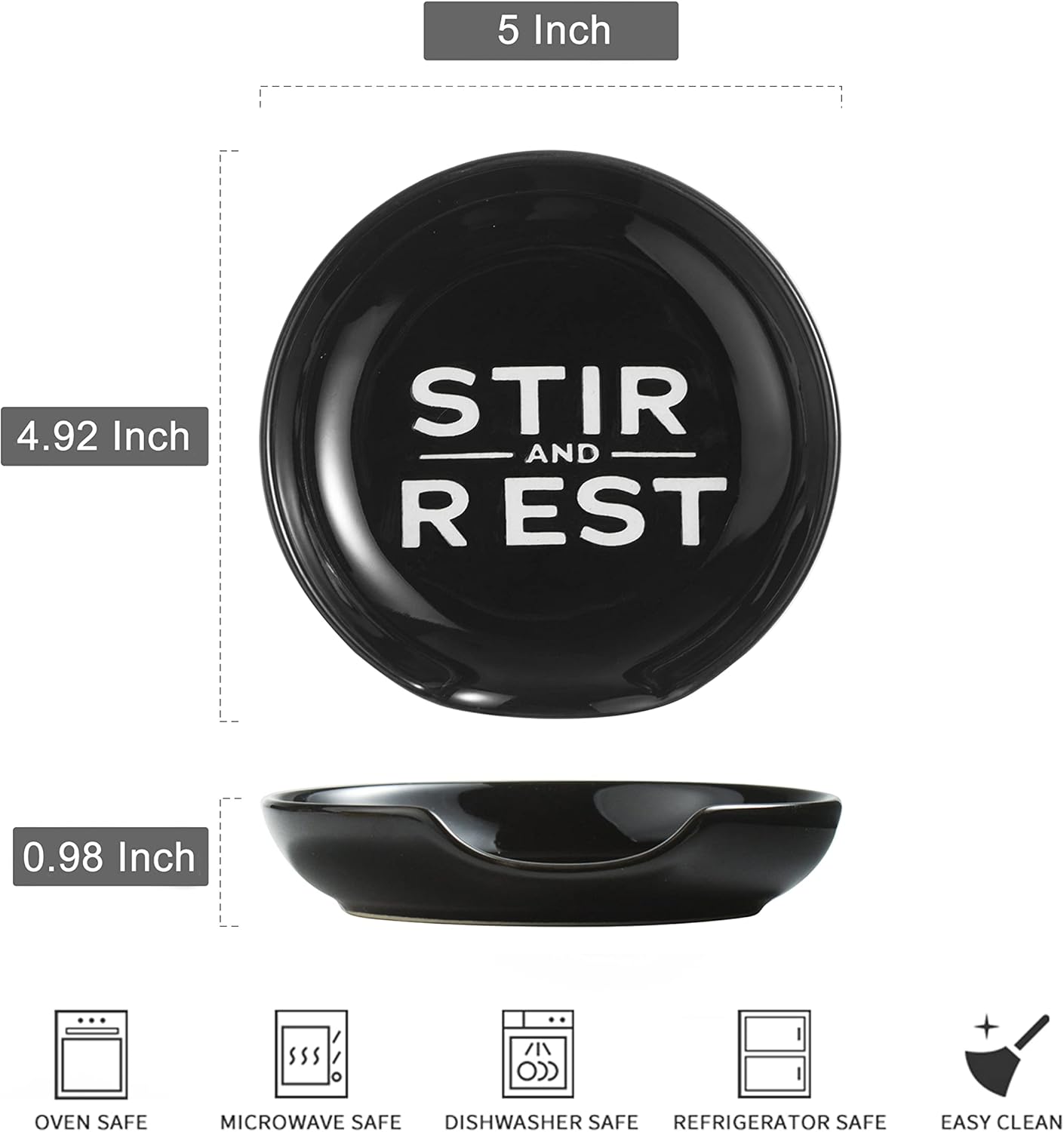 Spoon Rest for Stove Top, Kitchen Decor for Farmhouse, Cooking Ladle/Spatula/Spoon Holder, Utensil Rest for Countertop Deep Tray Prevent for Spill Black and White 5 inch Housewarming Gift