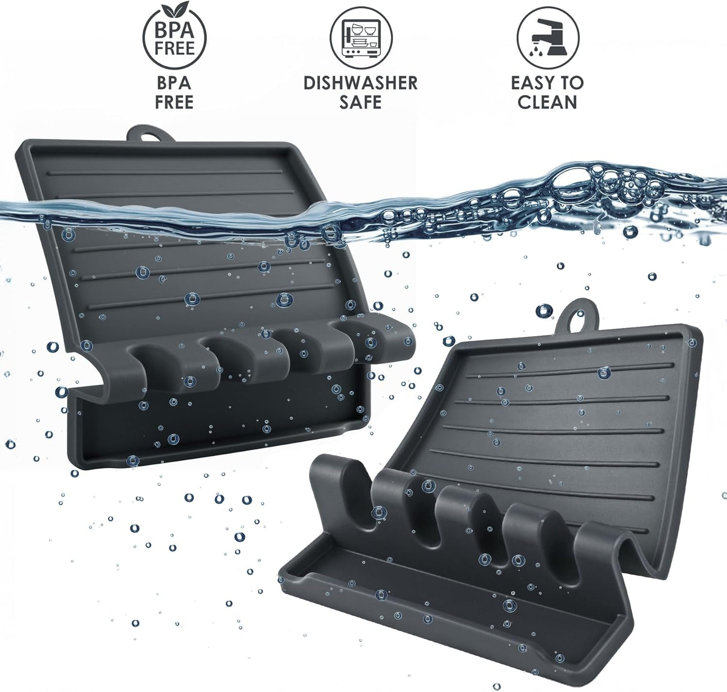 600°F Heat Resistant Silicone Spoon Rest, Multiple Utensil Rest, BPA Free Easy to Clean Dishwasher Safe, (Grey)