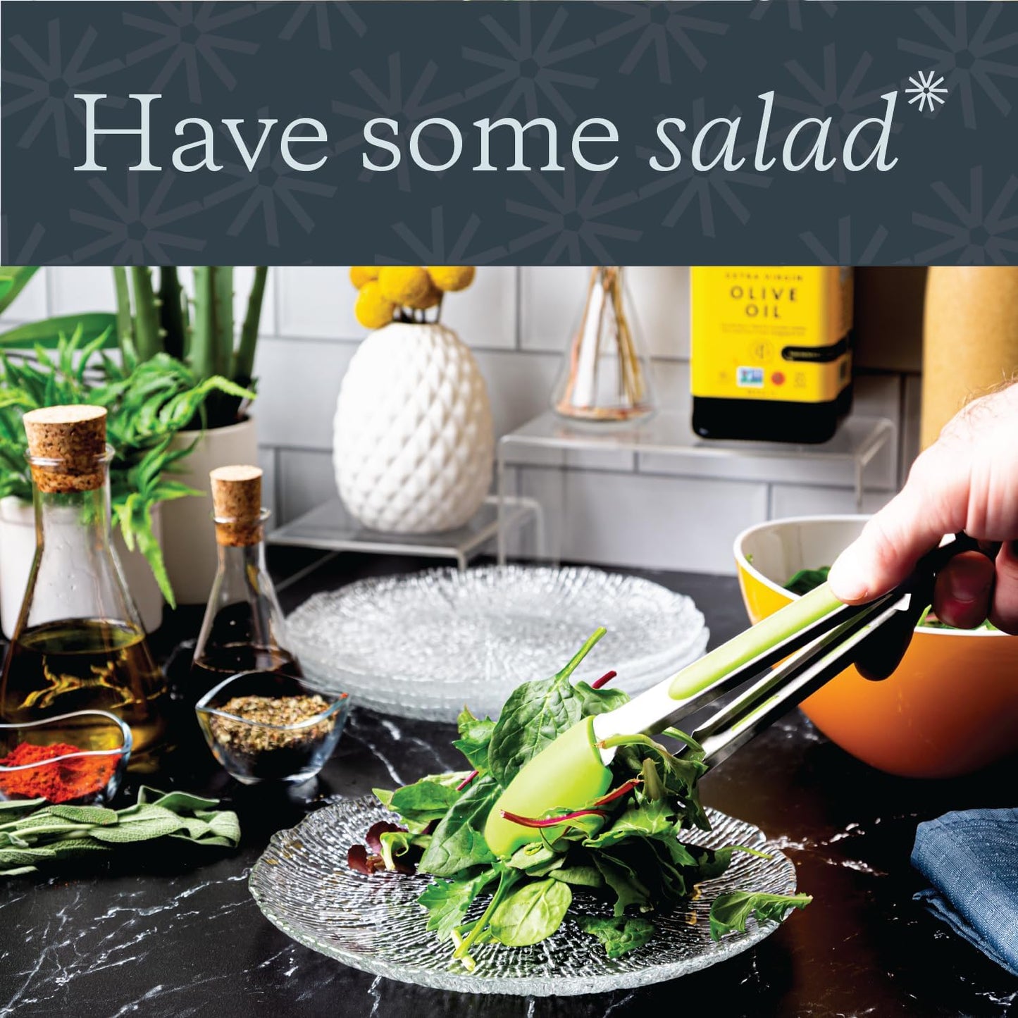 Vikko Salad Plate, Set of 4 Glass Plates, 8.5 Inch Dessert, Salad, Appetizer Plate, Elegant Textured Glass Design, Stackable Plates, Dishwasher Safe