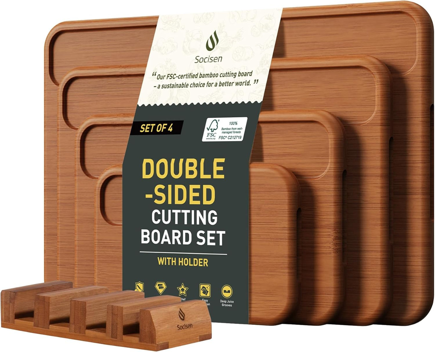 4 Packs Bamboo Cutting Board Set with Holder Over Sink Chopping Board Christmas Xmas Birthday Day Gifts Ideas Grandmother Gigi Granny Nana Glamma Mawmaw Yaya Abuela Abuelita Mamaw Mimi Nonna Oma Meme