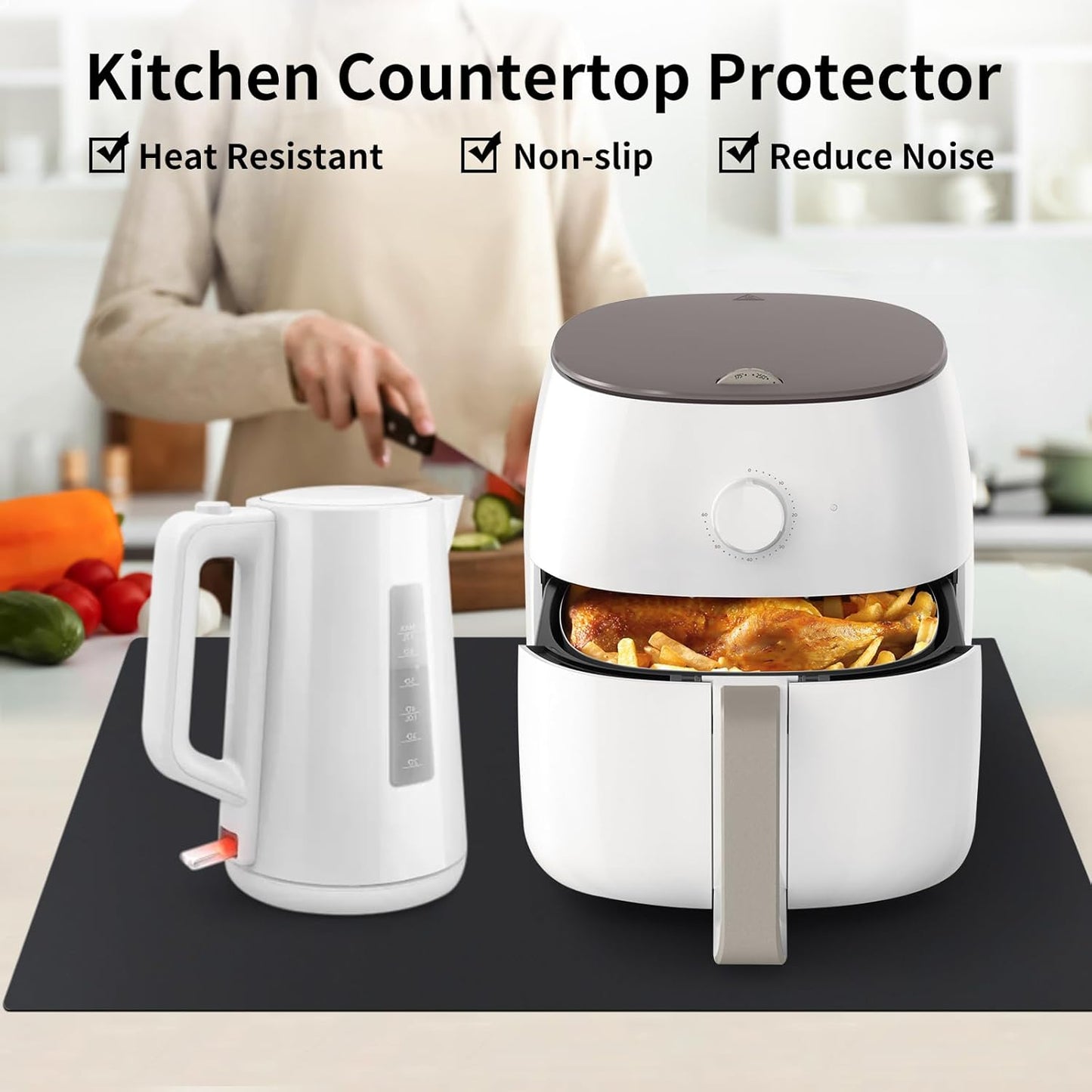 Silicone Mats for Kitchen Counter Thicker Extra Large Heat Resistant Mats Countertop Protector Liners for Bottom of Oven Air Fryer Coffee Maker, 24" x 16" x 2 mm, Black