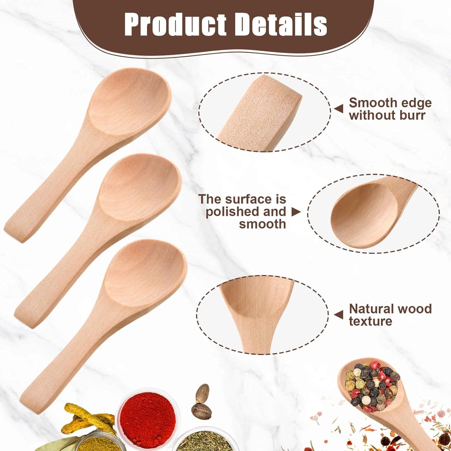 Boao 50 Pcs Small Wooden Spoons, 3.5'' L, Mini Wood Natural Tiny Spoons Wooden Little Teaspoons for Jars Sugar Creamer Honey Spices Salt Kitchen Supplies (Wood Color)