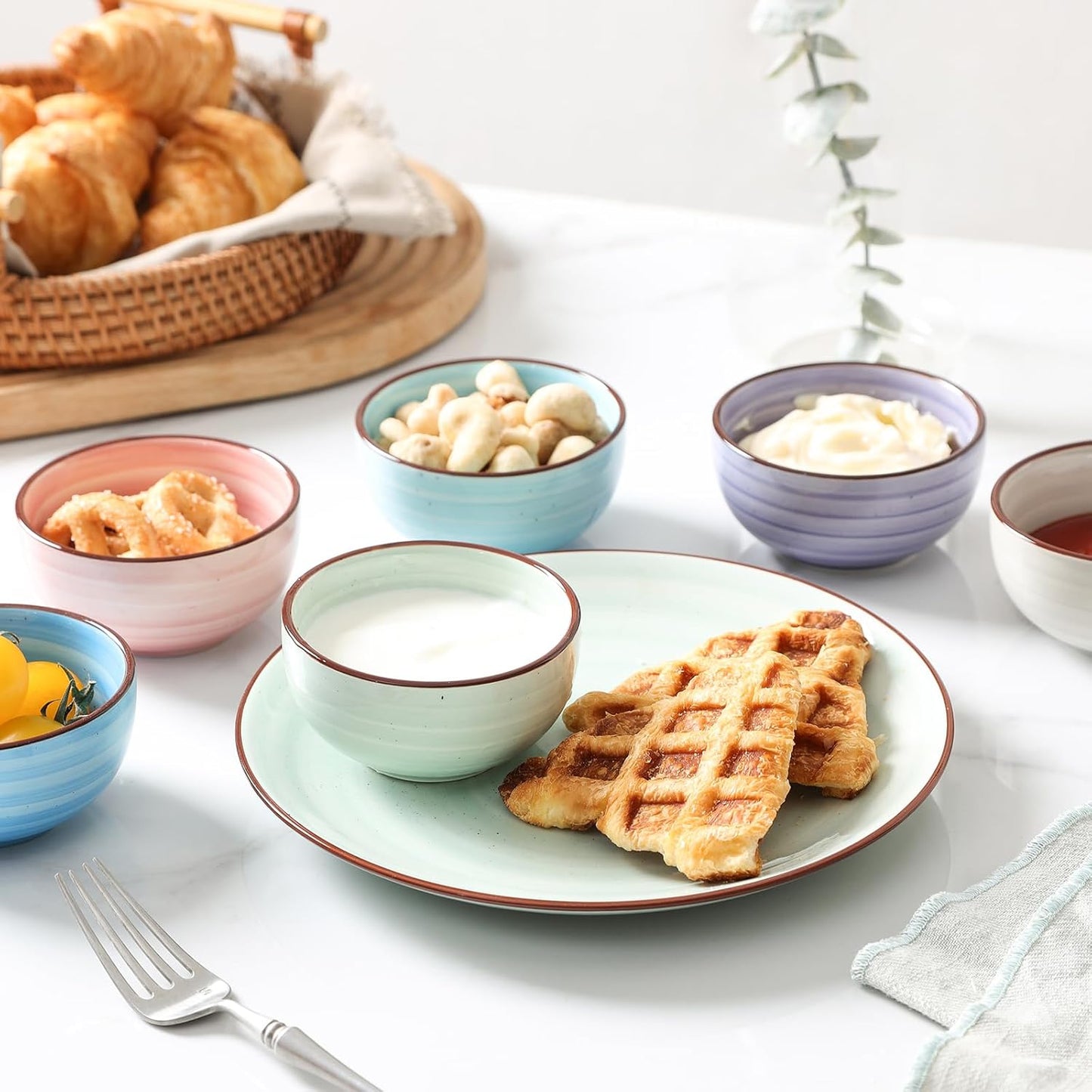 Selamica Ceramic Mini Bowls, 4 OZ Dipping Bowls, 3.5 Inch Gradient Color Set of 6, Microwave & Dishwasher Safe