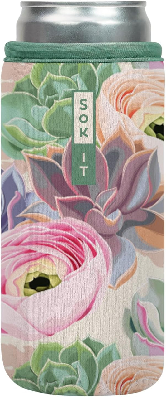 Sok It CanSok Sleeve for Beer & Soda Insulated Neoprene Cover (Pastel Splendor, 12oz Slim Can Sleeve)