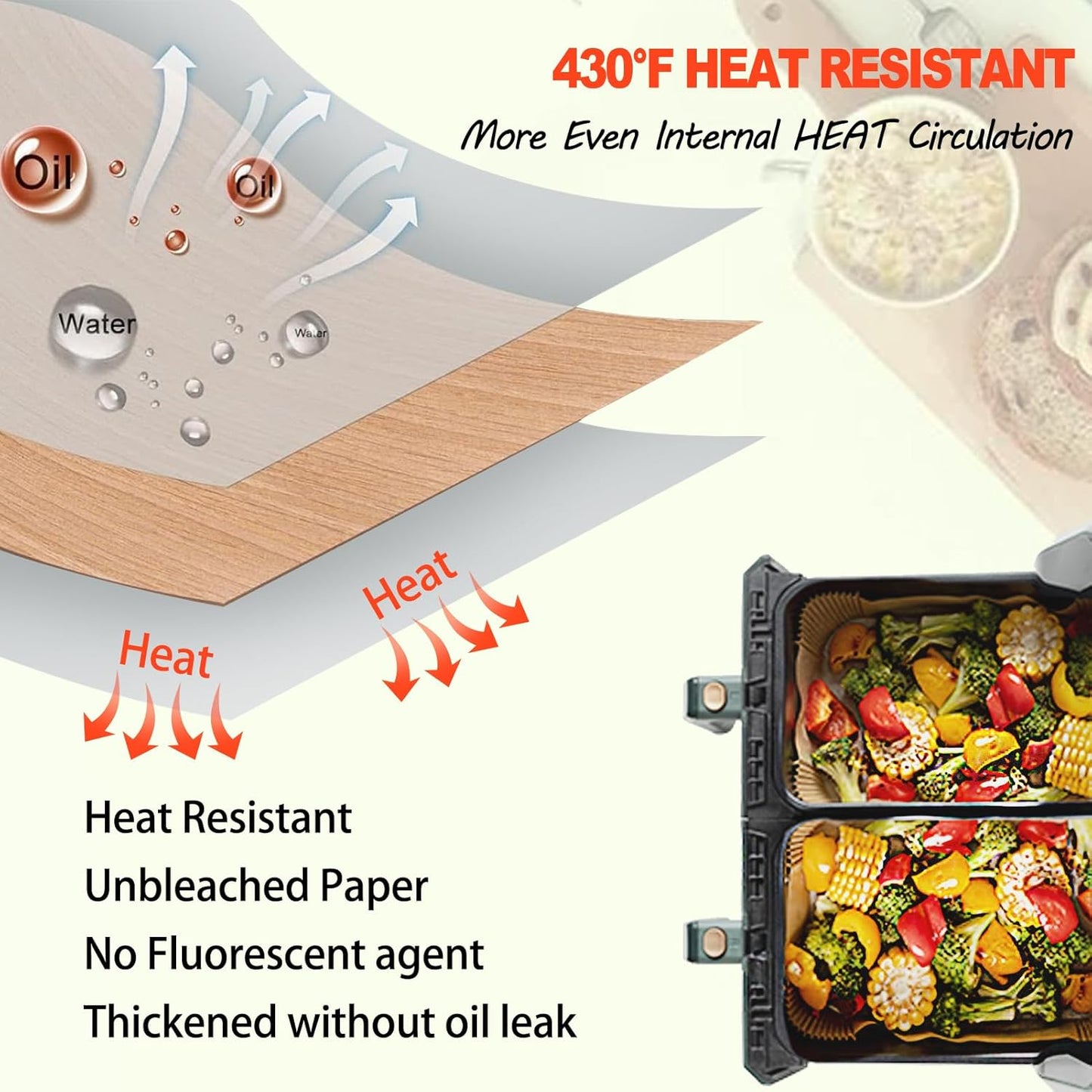 Ninja Foodi Air Fryer Liners, Ninja Air Fryer Liners Disposable, Ninja DZ071 Foodi Ninja Dual Air Fryer Parchment Paper Liners, Rectangular Airfryer Paper Liners, Rectangle 2 Basket Liners