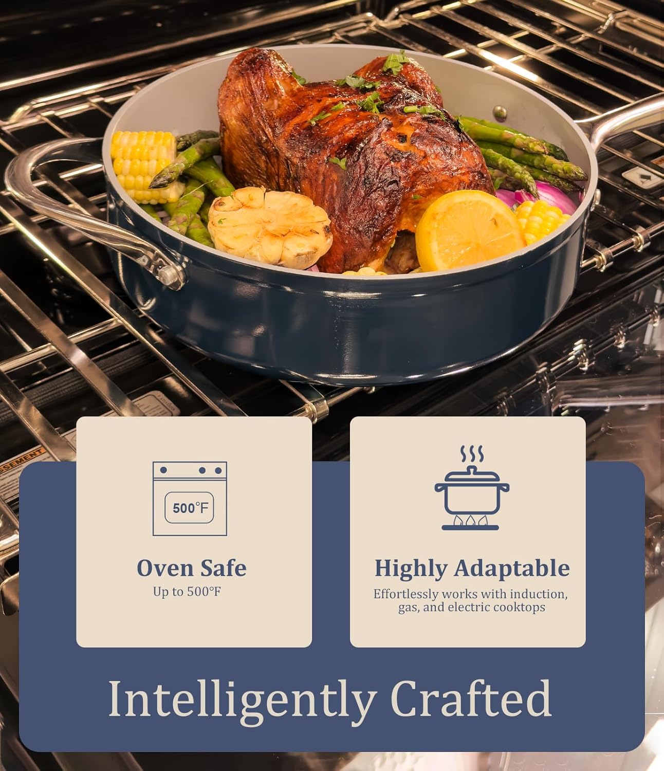 Nonstick Ceramic Frying Pan 10 Inch for Induction Cooktop - Non Toxic, PTFE/PFOA/PFAS Free, Oven & Dishwasher Safe up to 500°F - Non Stick Skillet with Stay-Cool Handle - Caribbean Blue