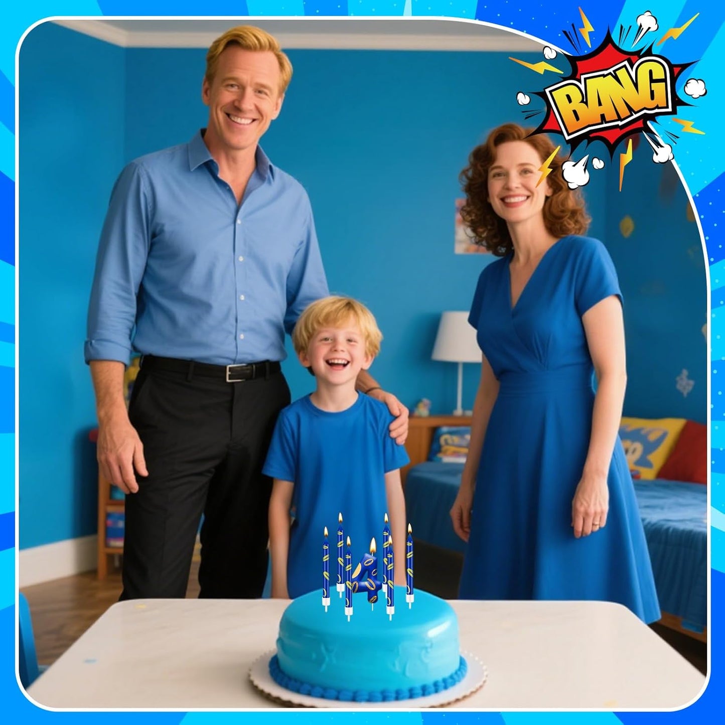 13PCS Birthday Cake Candles Set - Blue and Golden Ring Number Candles with Vibrant Designs for Boys & Girls, Theme Birthday Party Decorations, Cake Toppers for Theme Parties(Number 4)