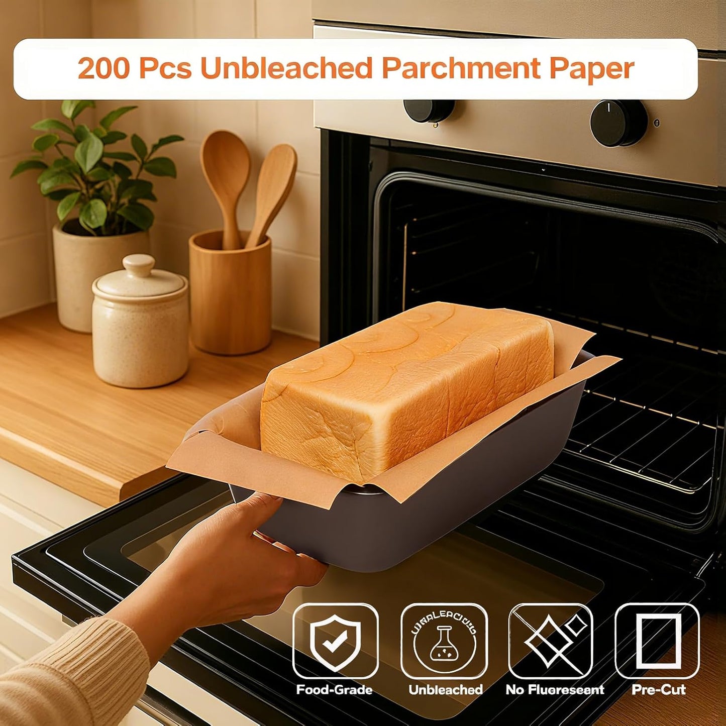 200 Pcs Unbleached Parchment Paper Loaf Pan Liner Set|Non-Stick Precut 9’’x5’’Bread Baking Sheets