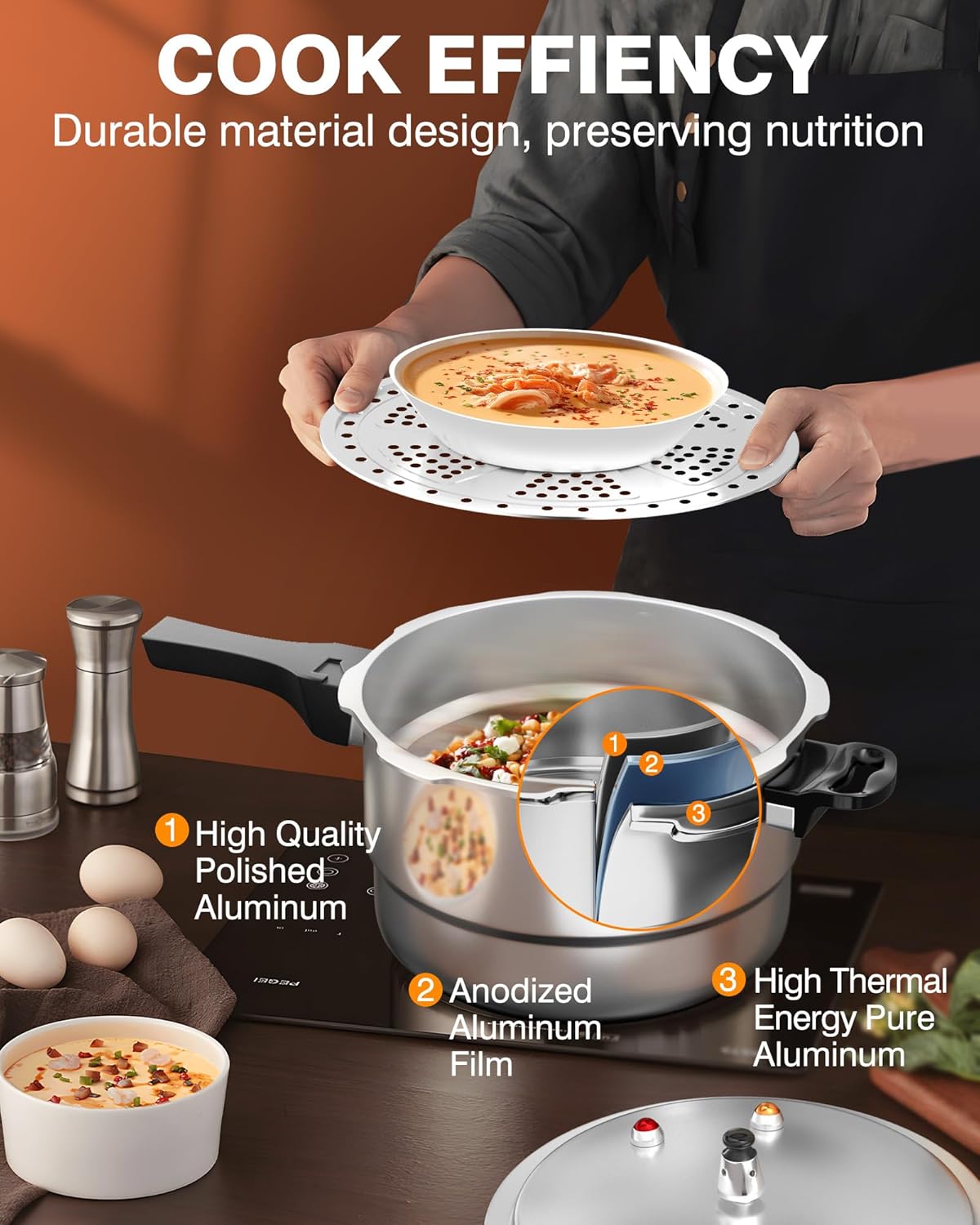 WantJoin 10Qt Aluminum Pressure Cooker w/Release Valve & Multiple Protective Devices,Pressure Canner Compatible with Gas & Induction Cooker,Canner Rack Included