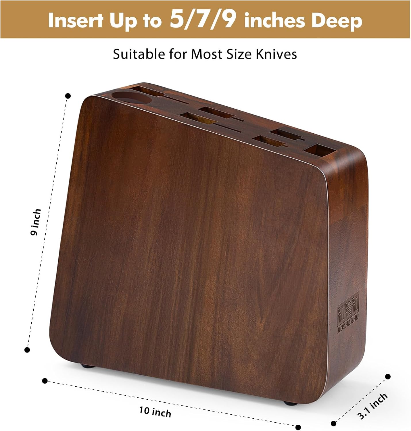 HOSHANHO Magnetic Knife Block 10 x 9 Inches, Double Sided Magnetic Knife Holder and Kitchen Knife Organizer Storage, 7 Slots Acacia Wood Universal Knife Block for Chefs