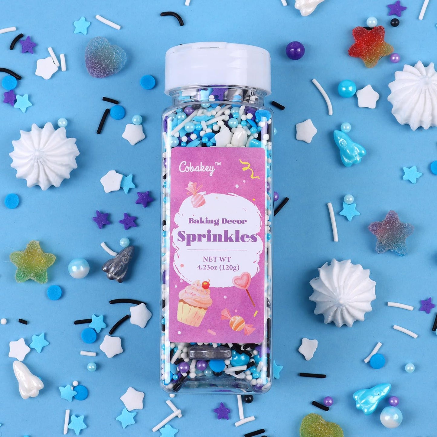 Galaxy Star Sprinkles for Cake Decorating 4.23ounce - Pearl Sugar Mix Contains Spaceship & Star Sprinkles for Cupcake Toppers, Ice Cream, Candy, Cookie Decorations - Children Party Supplies