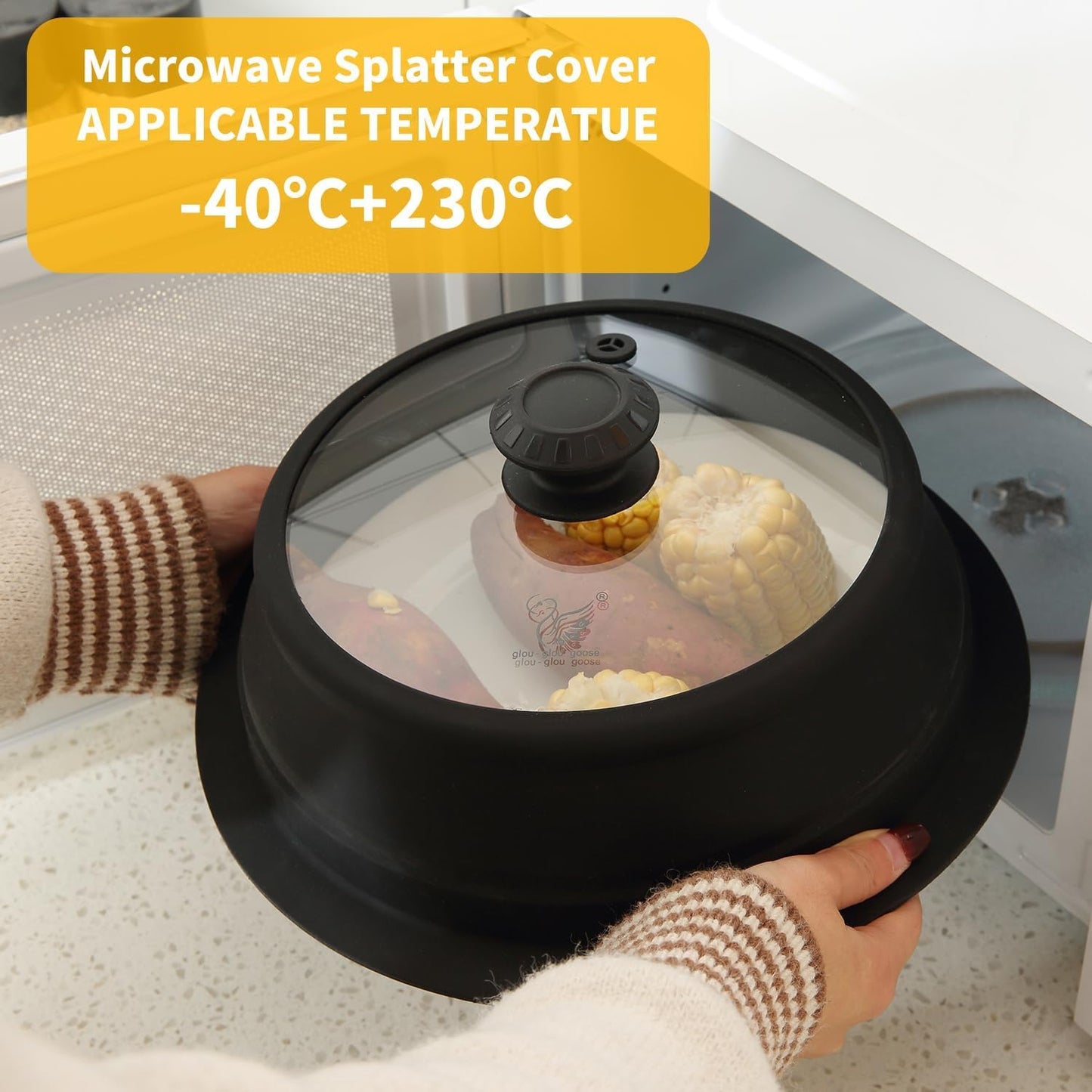 Collapsible Microwave Splatter Lid with Vented Tempered Glass Cover Wok Lid for Microwave Safe, Stockpot Steamer Pot Pan 11-12.5 inch Universal Multifunction Silicone Cover