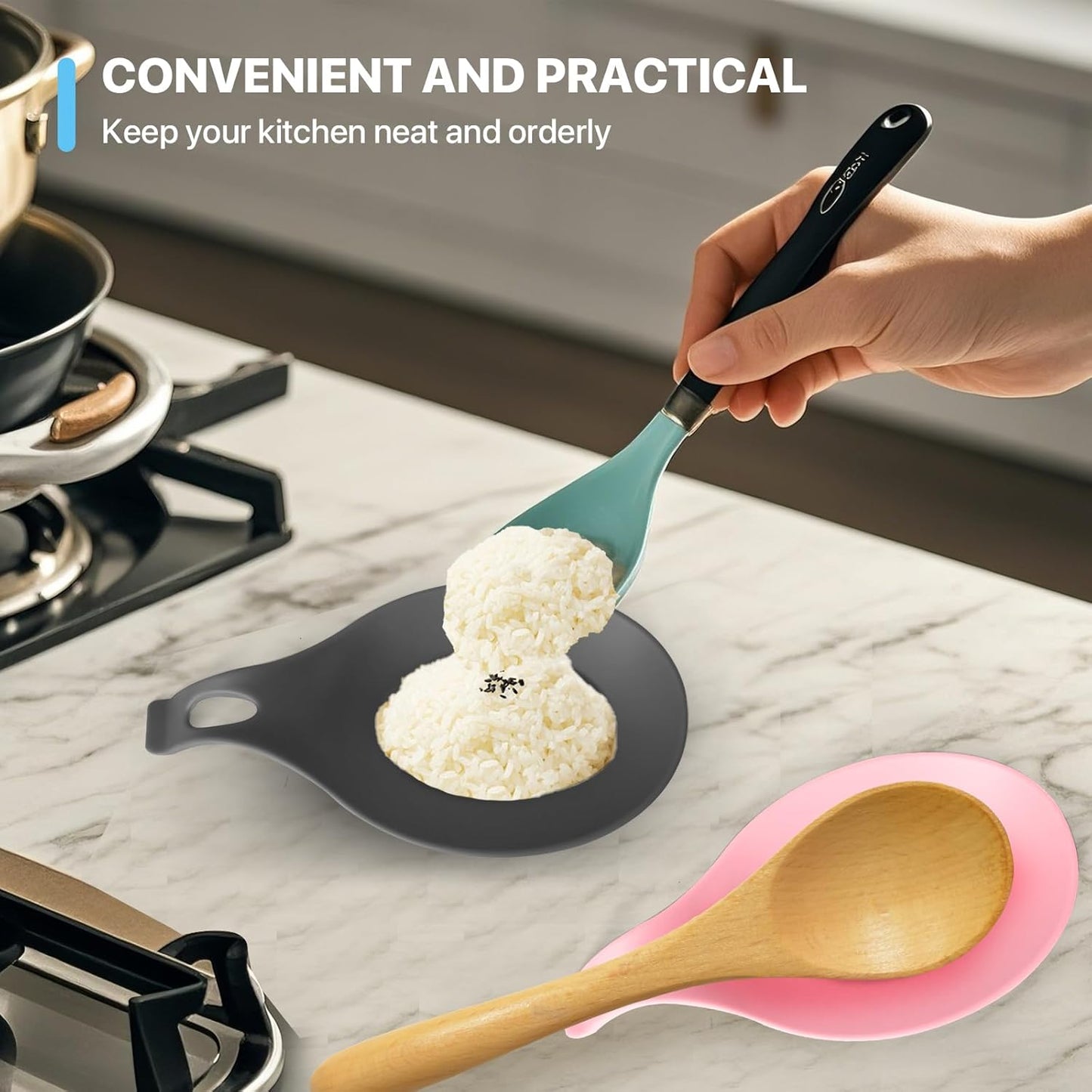 Spoon Rest for Stove Top, 3 Pack Large Silicone Spoon Holder for Kitchen Counter, Heat Resistant Cooking Spoon Holder, Microwave and Oven Safe (Pink, Grey, Blue)