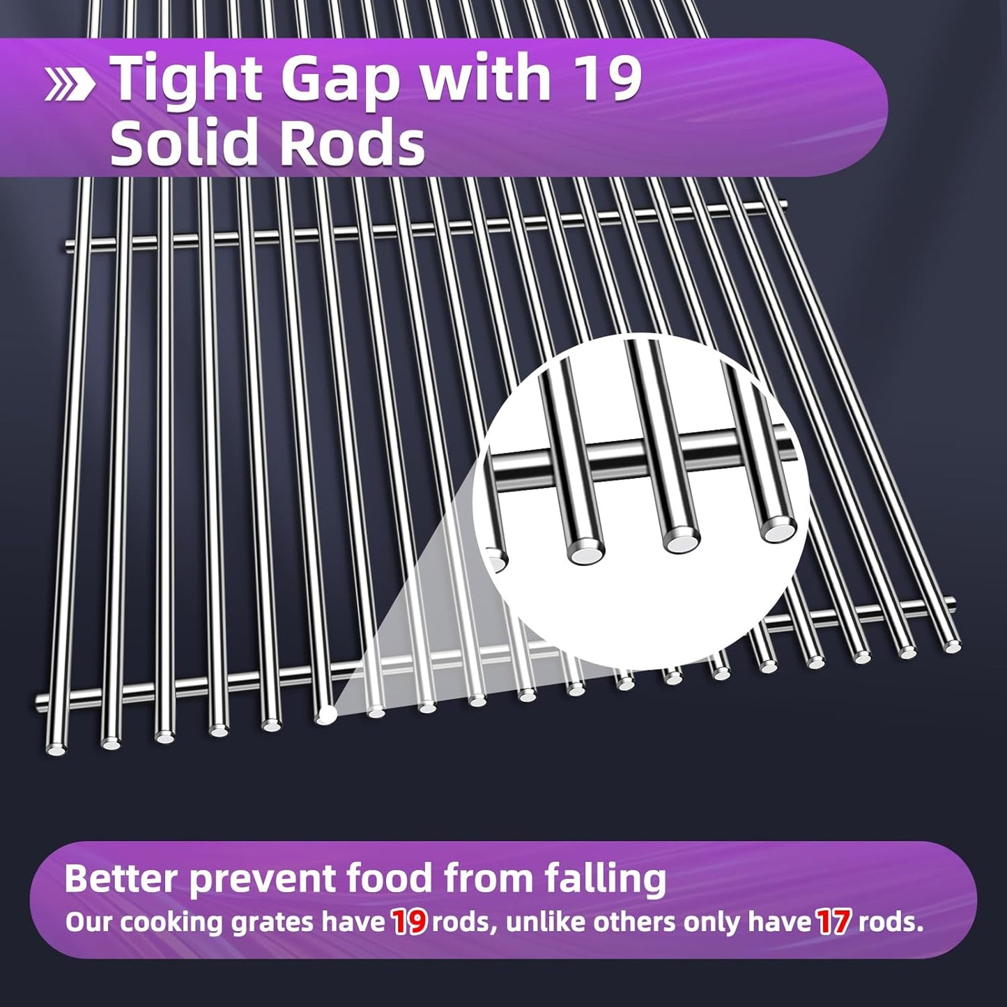 18 7/8" 304 Stainless Steel Grill Grates for Weber Genesis ii E-610 S-610 Genesis ii LX E-640 S-640 Genesis 2 Grill Parts for Weber Genesis ii 600 Series 66803 66096 Gas Grills 3 Pack