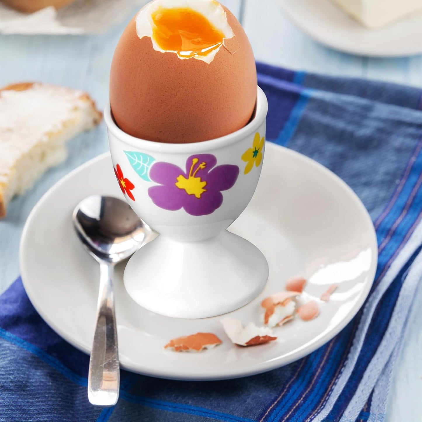 Cinf Ceramic Egg Cups Hawaii Flower Set of 2 Porcelain Holder Breakfast Boiled Cooking Easy to Clean Childhood Memories Kitchen