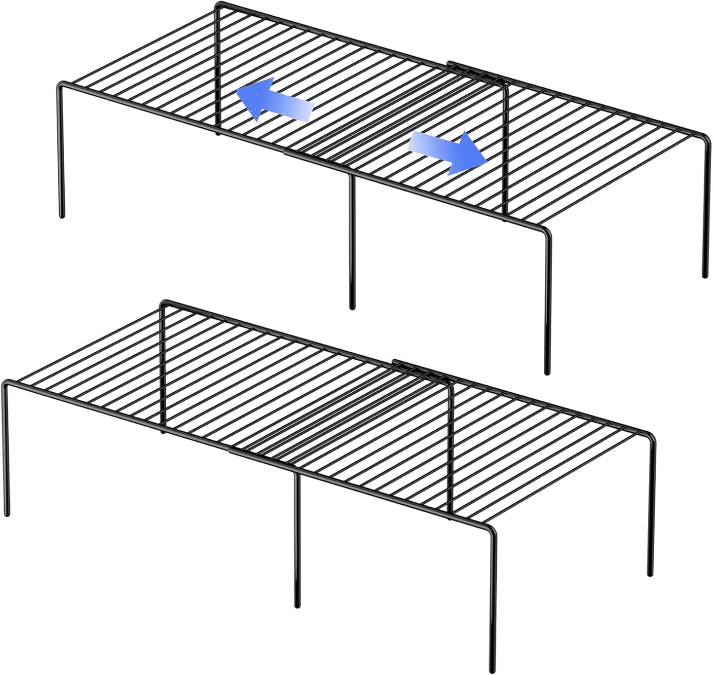 Redrubbit Expandable Metal Rustproof Kitchen Counter and Shelf Rack, 4 Piece Set of 2, Space Saver for Kitchen, Fridge, Bathroom