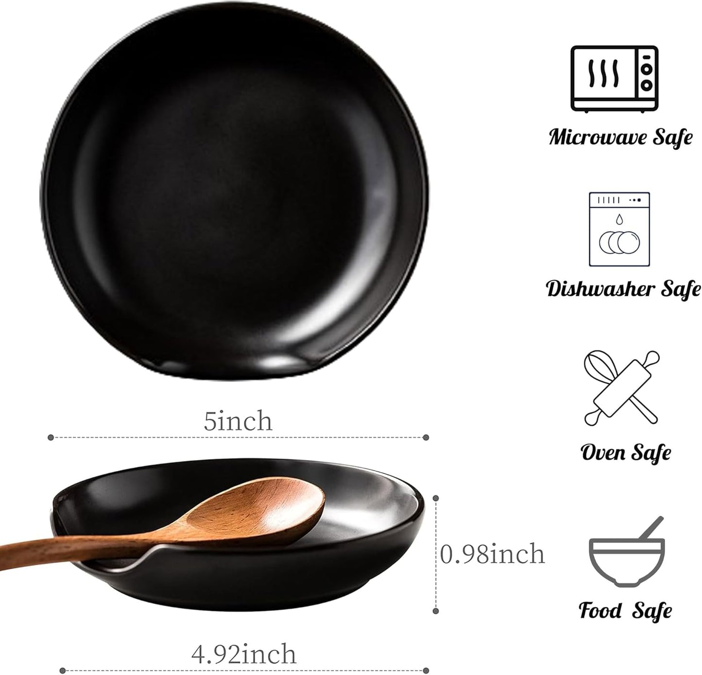 Spoon Rest for Stove Top, Cooking Spoon Rest & Spoon Holder for Stove Top, Kitchen Utensil Holder for Spoons Ladles Tongs Spatula for Housewarming Gift, Black