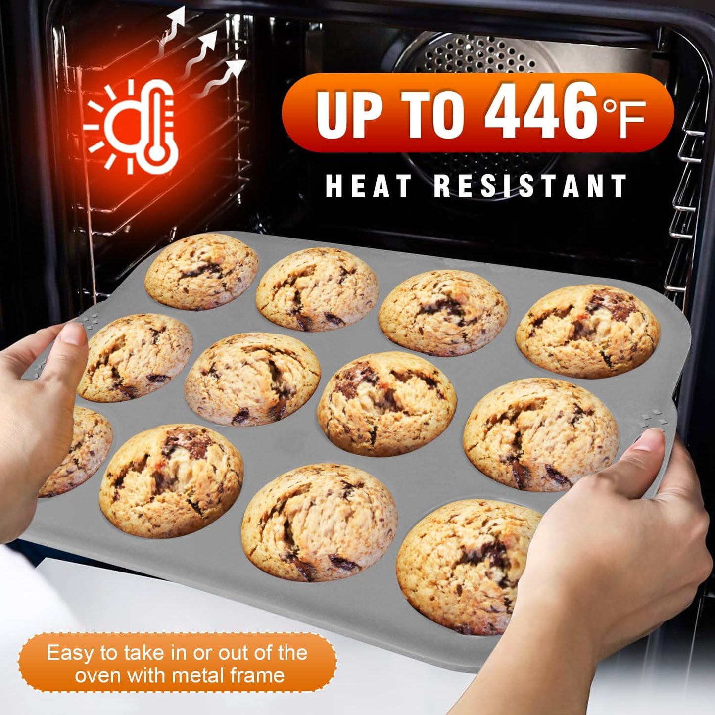 Walfos Silicone Muffin Pan with Metal Frame, 2.8 Inch Regular Size Silicone Cupcake Pan Muffin Tin, Non-Stick 12 Cups Egg Bites Molds for Baking 2 Pack, BPA Free, Dishwasher Safe