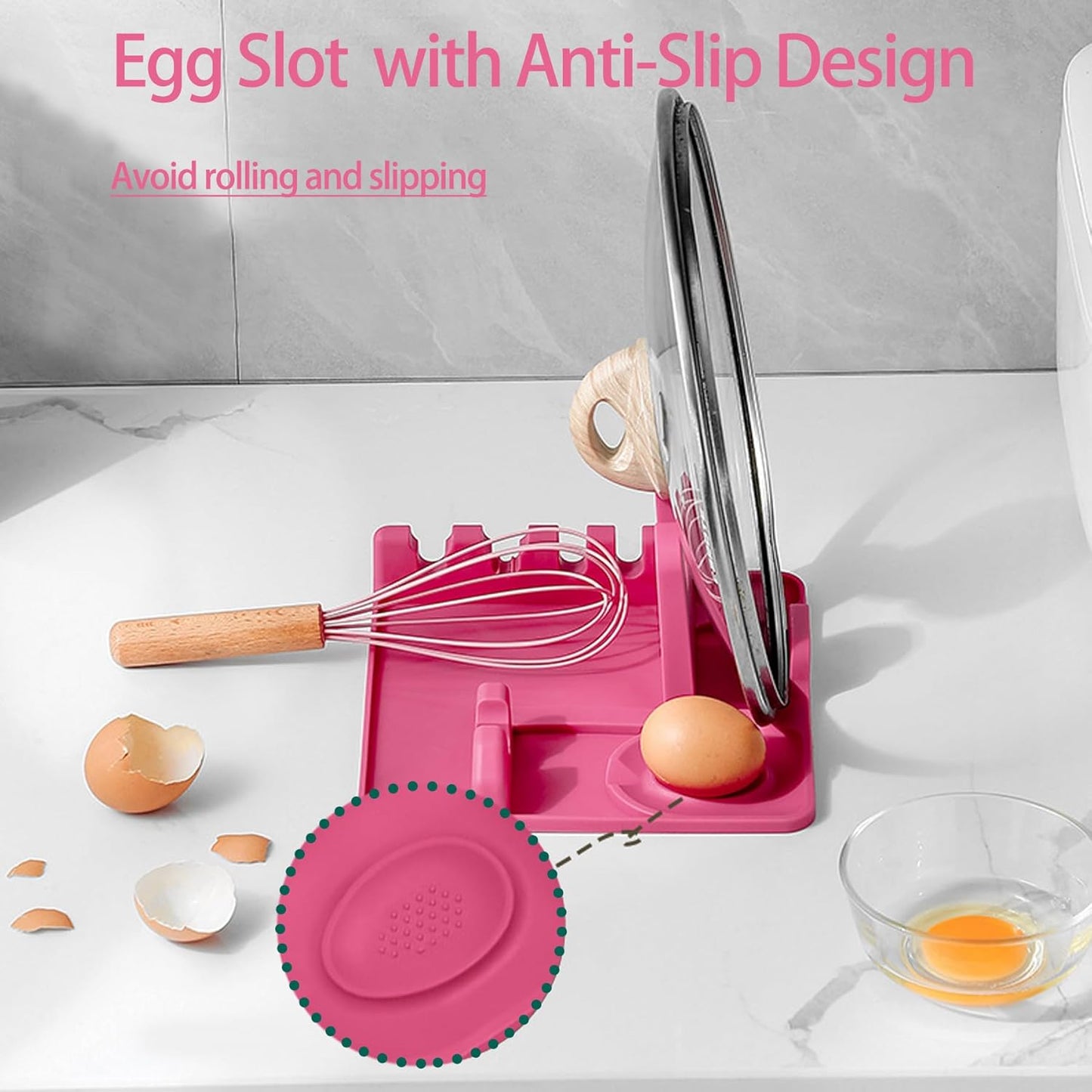 Silicone Spoon Holder Spoon Rest with Lid Holder for Stove Top,BPA Free Utensil Rest for Kitchen Countertop,Non-Slip Heat-Resistant Stove Utensil Holder for Spatula,Ladle,Tong&Pot Lid (Grey)