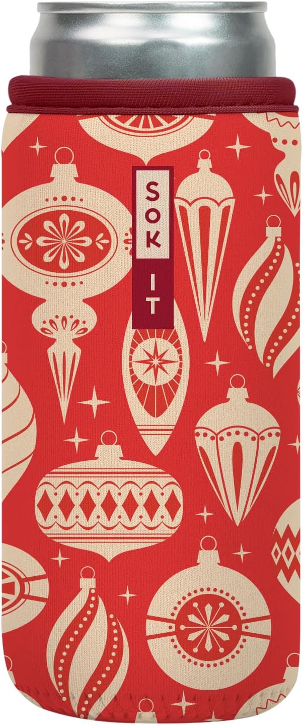 Sok It CanSok Sleeve for Beer & Soda Insulated Neoprene Cover (Vintage Baubles, 12oz Slim Can Sleeve)