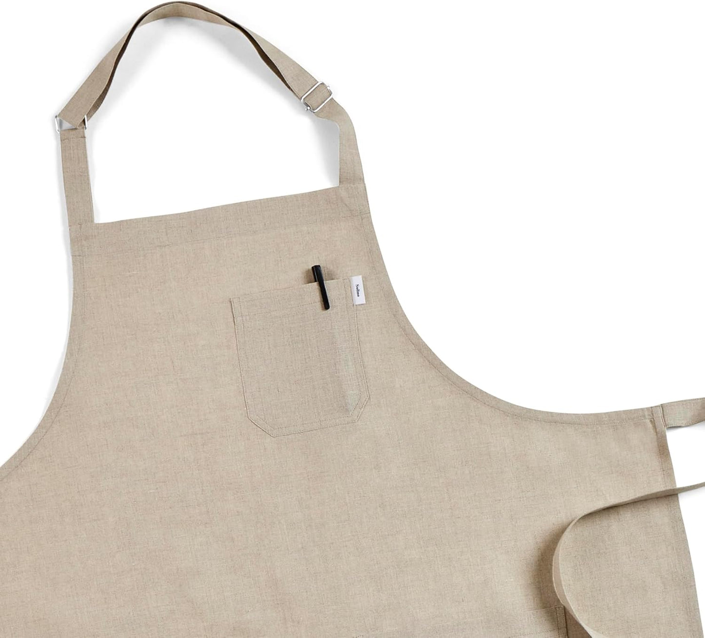 Solino Home Linen Kitchen Apron for Men & Women - Natural Bib Apron with Front Pockets - Handcrafted from European Flax