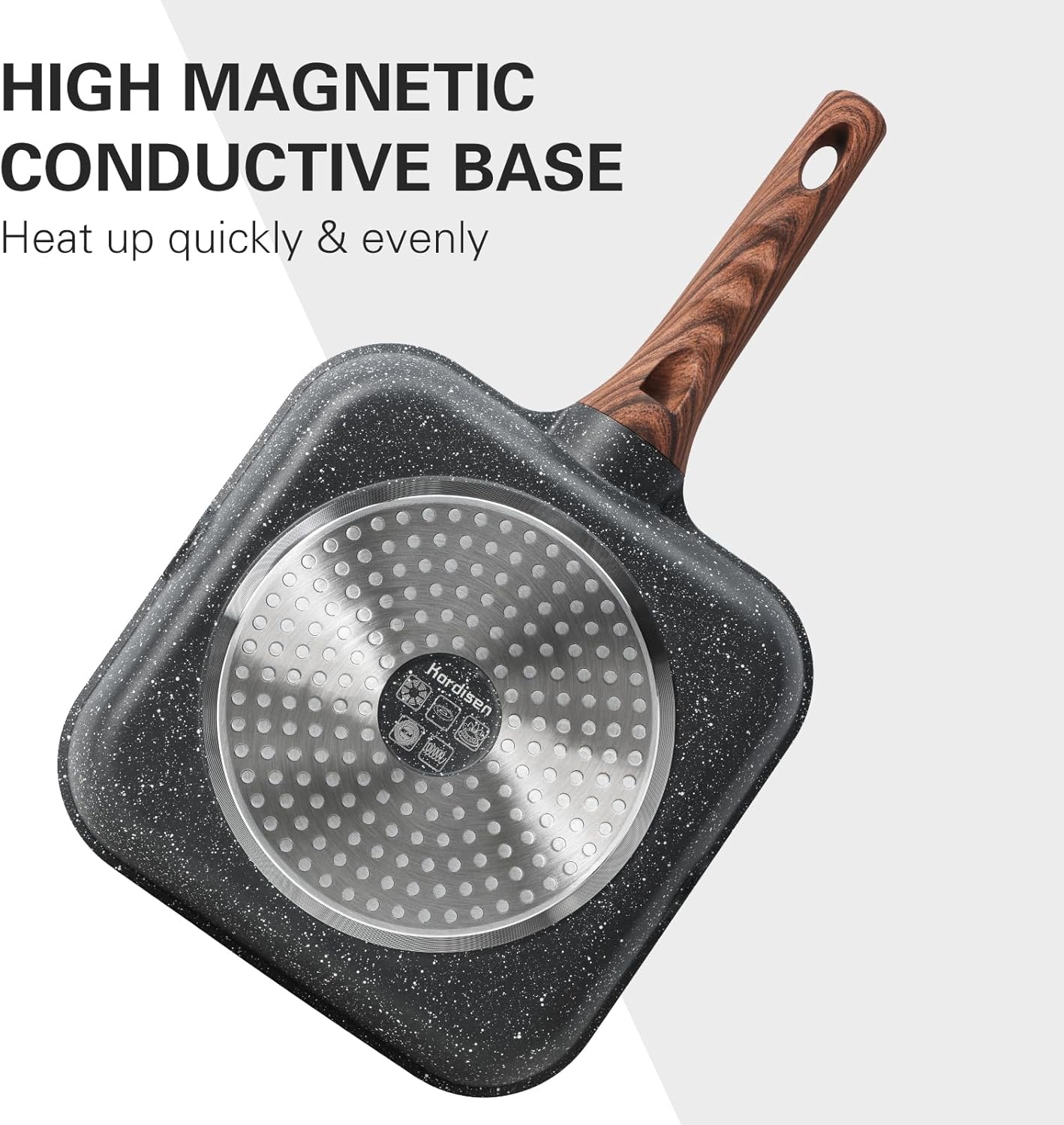 Nonstick Grilling Pan with Lid for Stove Tops, 11 Inch Square Grill Pan for Indoor Cooking, Granite Coating Grill Skillet with Pour Spouts, Versatile Griddle, Induction Steak Pan, PFOA Free