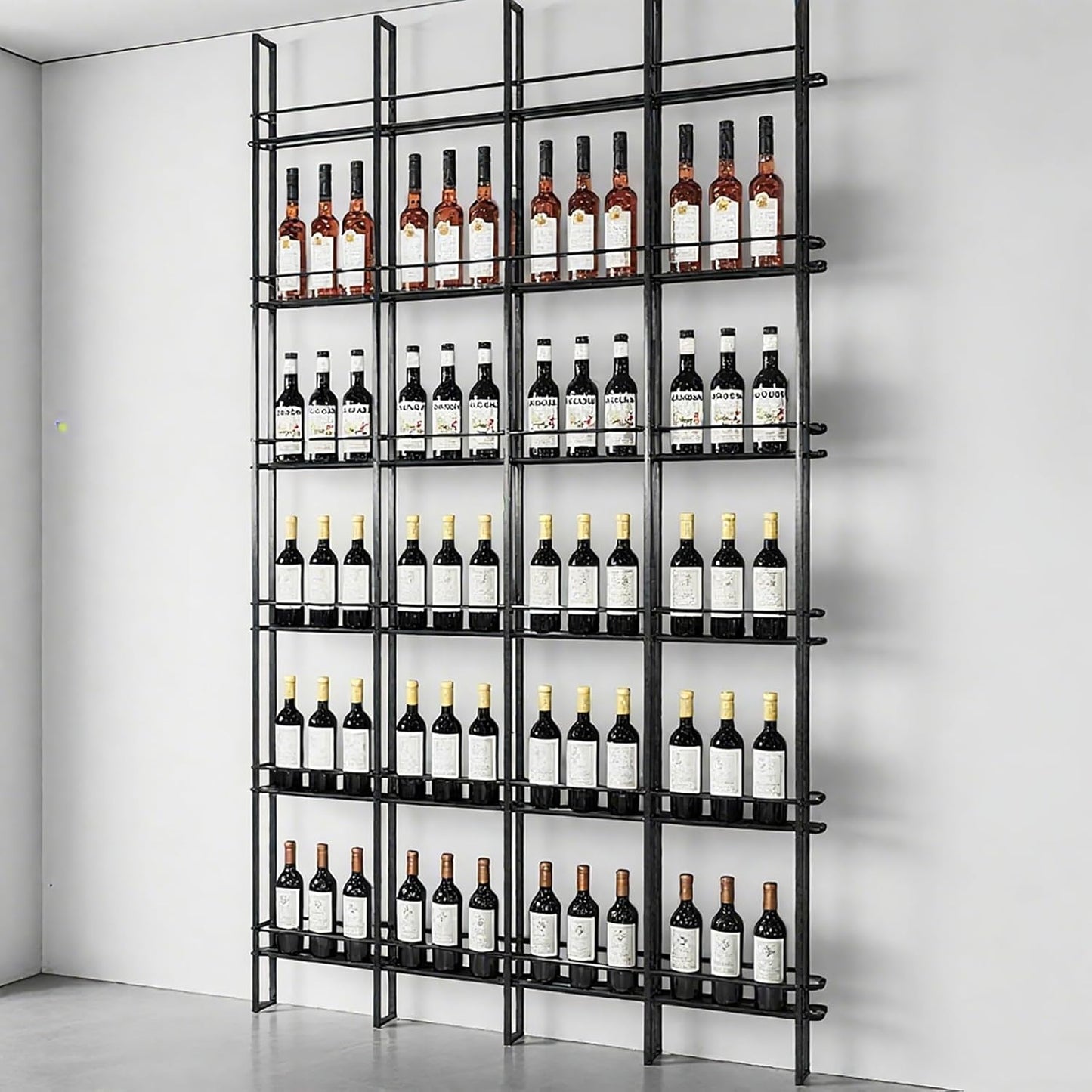 Wine Racks Wall Mounted, 6-Tier Wine Storage Holder, Black Industrial Bar Liquor Bottle Display Shelf, for Home Bar, Kitchen, Dining Rooms, & Wine Cellars (Black, 1 Column)