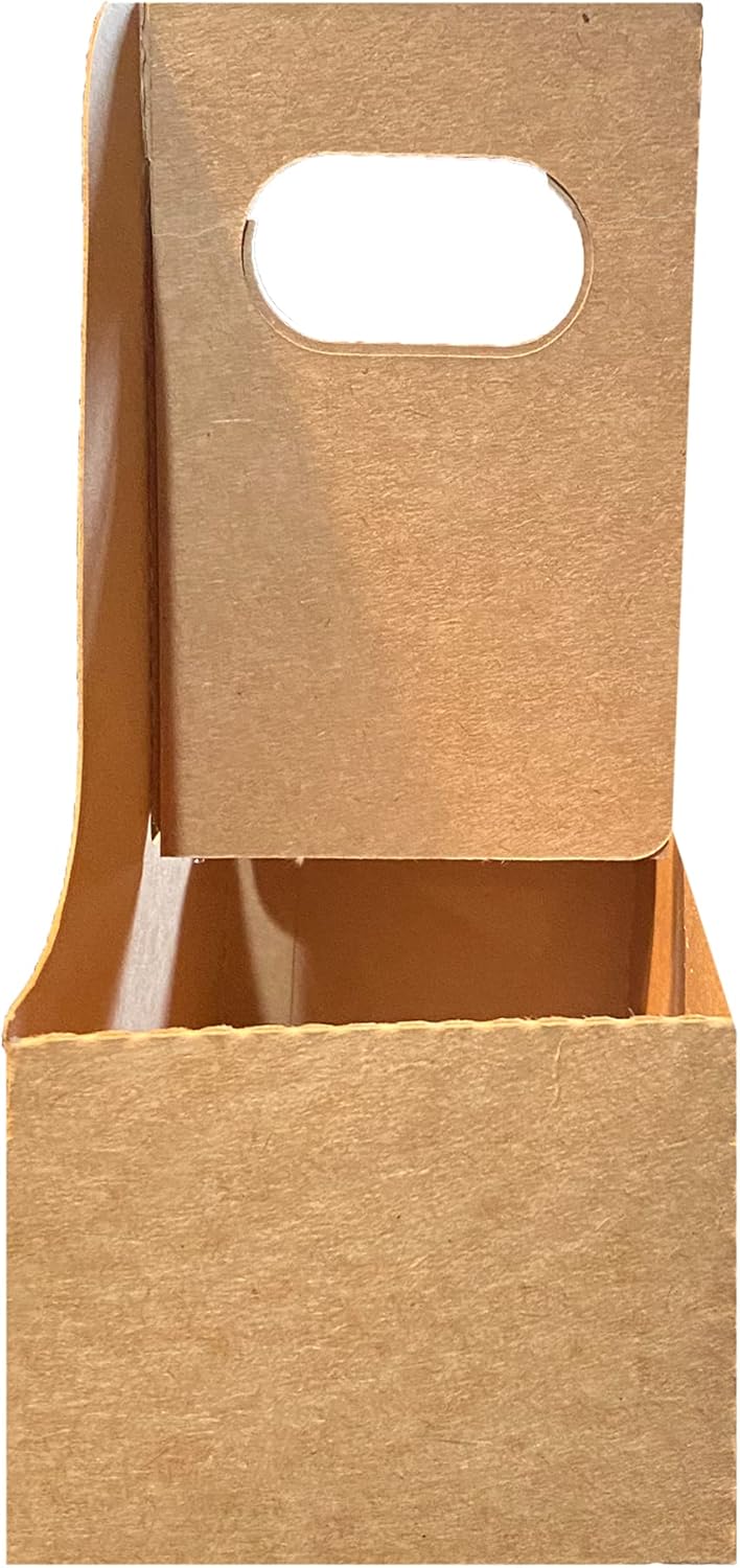 2 Cup Drink Carrier with Handle | Kraft Paperboard Cup Holder | Disposable Cup Holder for Hot or Cold Drinks | Cup Carrier for Food Delivery Services, Uber Eats, Door Dash (50)