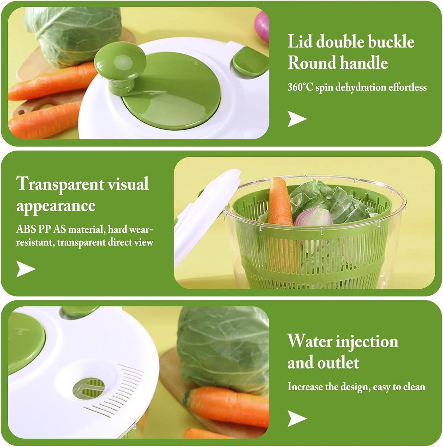 Large Salad Spinner with Lid, 5 Qt Capacity, Manual Vegetable Dryer with Double-Lock Handle, Quick and Easy Multi-Use Lettuce Spinner, Vegetable Dryer, Fruit Washer