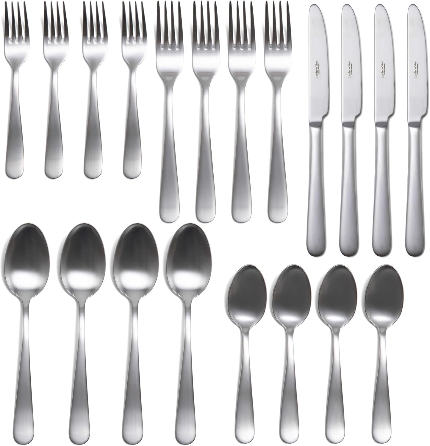 Signature Stainless Steel Flatware 20-Piece Set - Service for 4, Premium Stainless Steel with Weighted Handles, Dishwasher Safe, Everyday or Special Occasion Cutlery (Satin Finish)