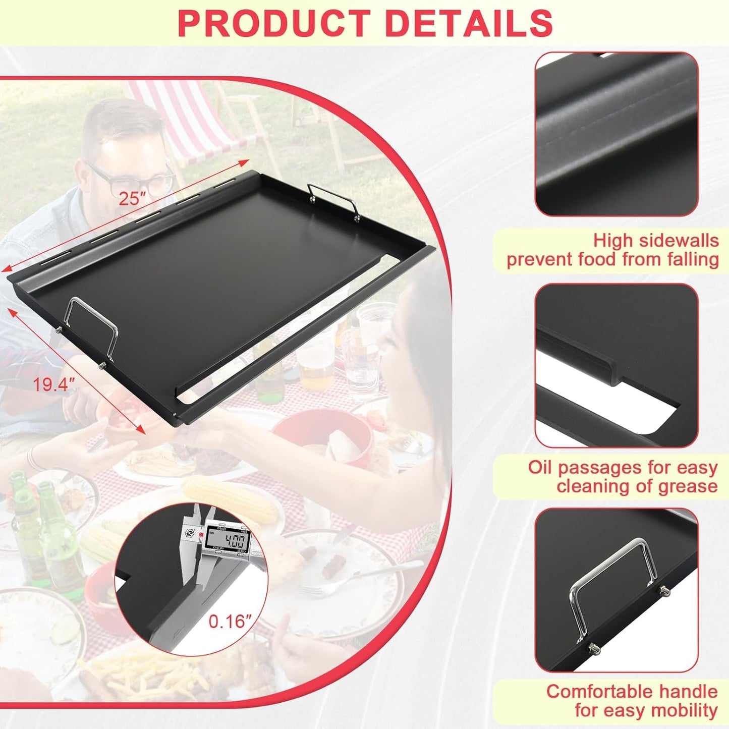 DcYourHome 7524 Griddle Insert for Weber Gas Grill Genesis 300 Griddle Genesis E310 S310 S320 E320 S330 EP320 EP310 EP330 Parts, Carbon Steel Full-Size Flat Top Griddle Plate with Handles, Heavy Steel