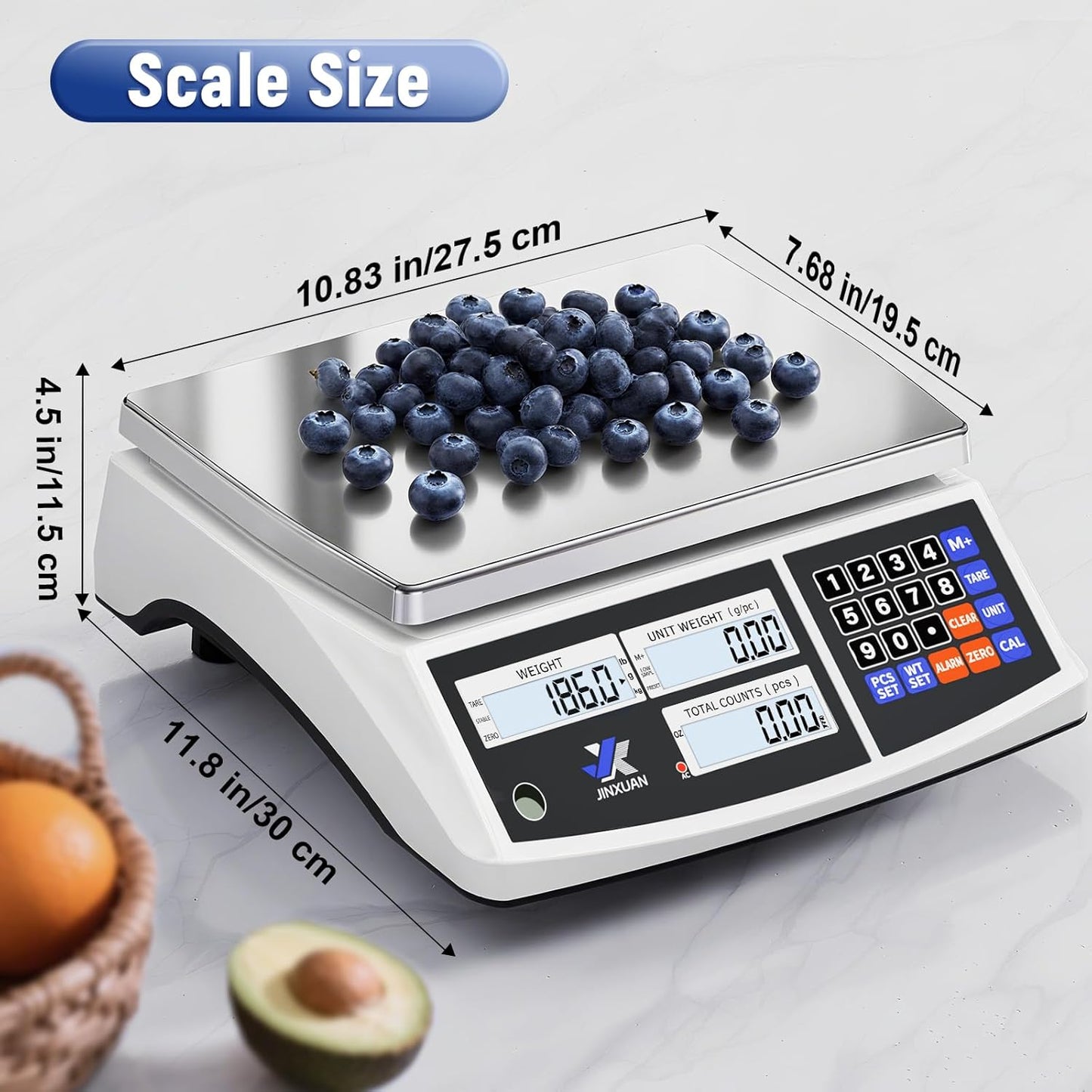 Industrial Counting Scale Digital Bench Scale lb/g/kg/oz Electronic Inventory Scale for Small Parts and Coins, 33lb/15kg Capacity Price Scale Gram Scale with Stainless Steel Platform LCD Display, 0.1g