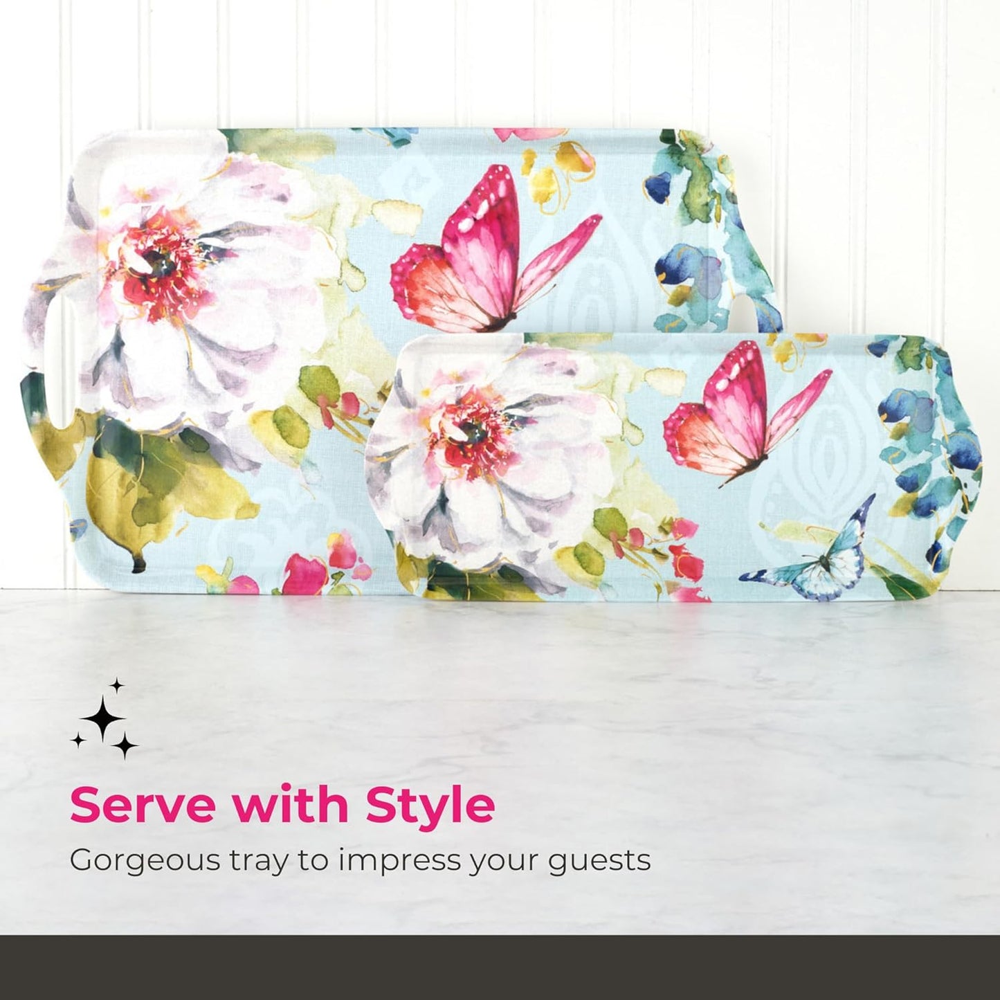 Pimpernel Colorful Breeze Small Handled Tray - Rectangular Melamine Snack Tray with Abstract Floral Design & Side Handles - Dishwasher Safe for Coffee Tea Pastries or Vibrant Kitchen Tabletop Display