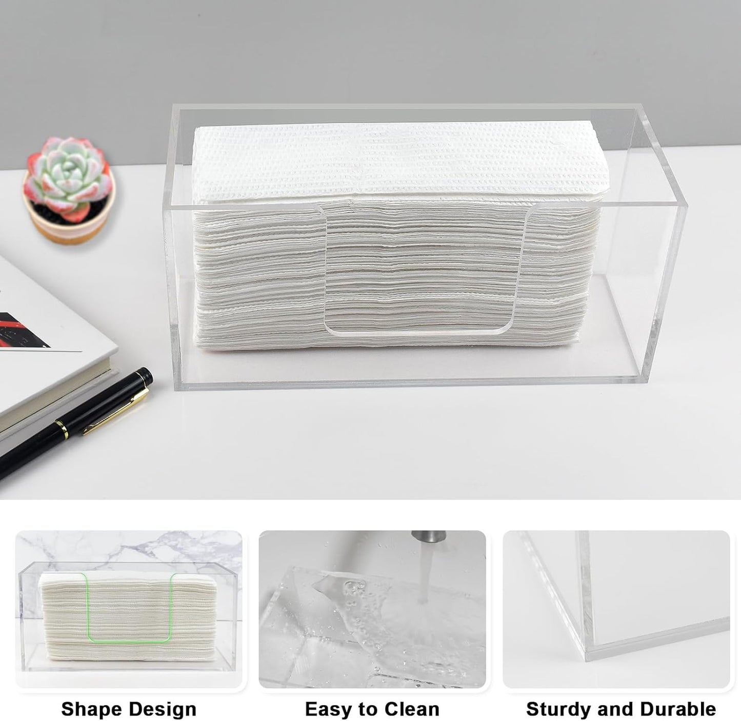 1Pack Acrylic Paper Towel Dispenser, Napkin Holder for Bathroom, Kitchen & Countertop – Paper Towel Holder Z-Fold/C-Fold/Multi-Fold Holder, Shatter-Resistant & Space-Saving (1)