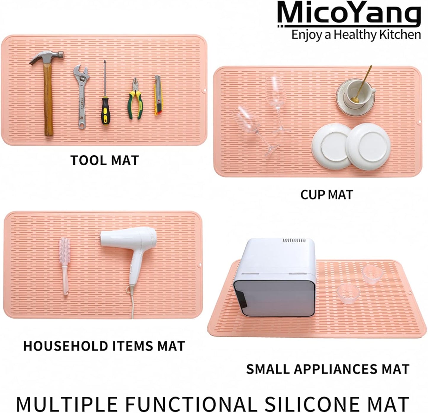 Silicone Dish Drying Mat for Multiple Usage,Easy clean,Eco-friendly,Heat-resistant Silicone Mat for Kitchen Counter or Sink,Refrigerator or Drawer Liner Pink 4XL 32 inches x 18 inches