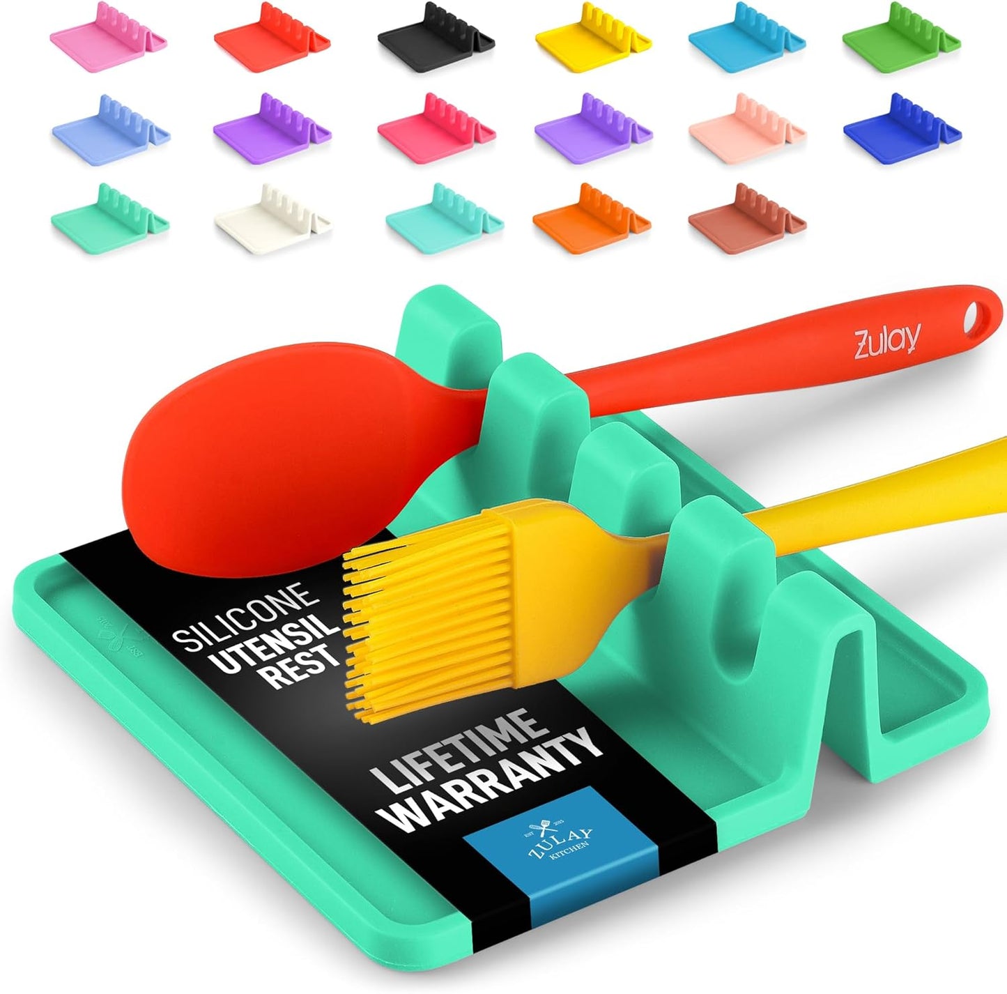 Zulay Kitchen Silicone Utensil Rest with Drip Pad for Multiple Utensils - BPA-Free, Heat-Resistant Spoon Rest & Spoon Holder for Stove Top - Kitchen Utensil Holder for Ladles & Tongs - Carnival Grass