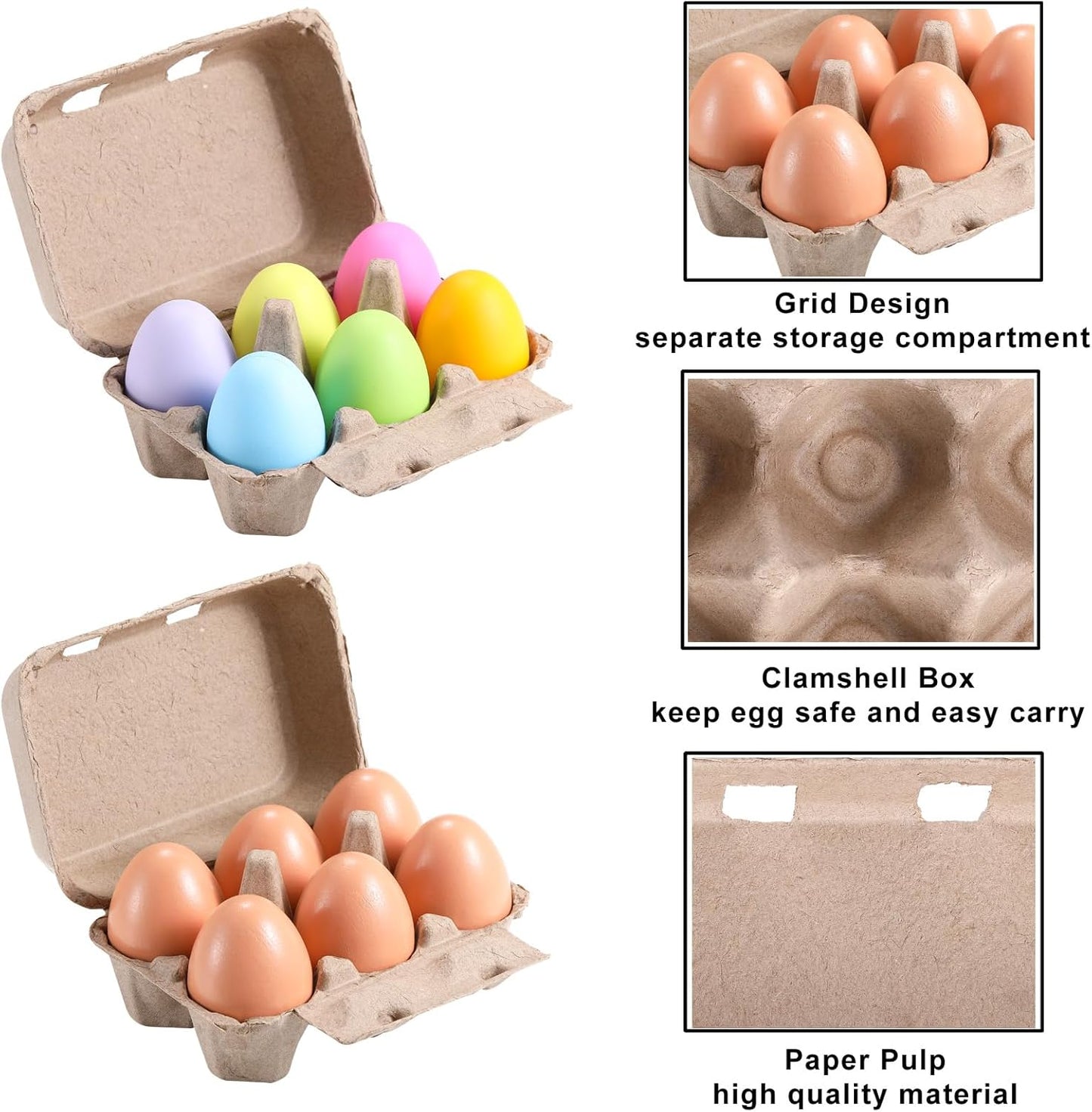 Half Dozen Egg Cartons 100 Pack, Blank Natural Pulp Box 6 Count for Chicken Eggs Reusable, Storage Tray Strong for Holds Up to Six 6 Egg Cardboard Paper Holder Container for Refrigerator