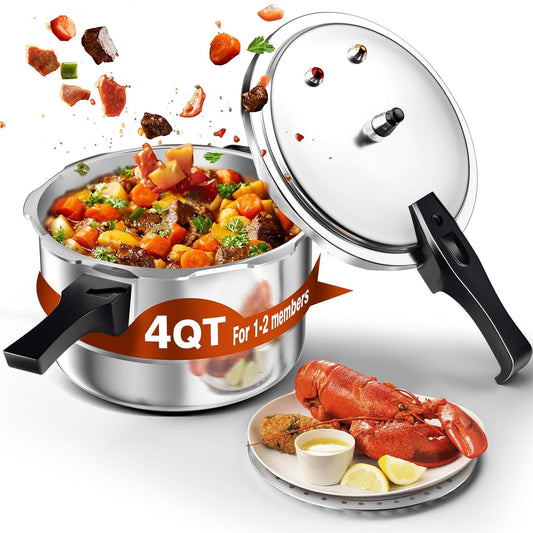 WantJoin 4QT Aluminum Pressure Cooker w/Release Valve & Multiple Protective Devices,Pressure Canner Compatible with Gas & Induction Cooker,Canner Rack Included