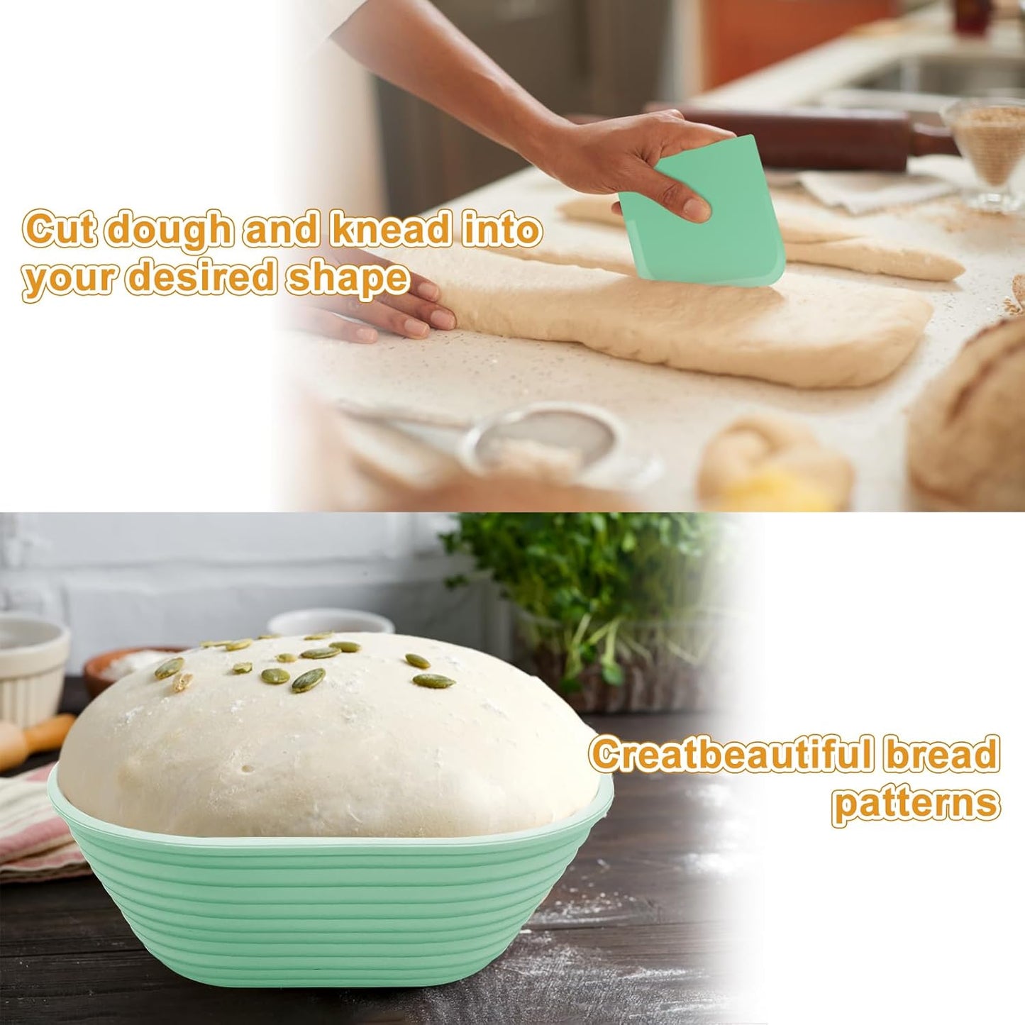 Silicone Banneton, Sourdough Bread Baskets (Set of 6, 6.5 Inch), Oval Proofing Bread Bowls with Starter Kit, Bread Making Baking Supplies