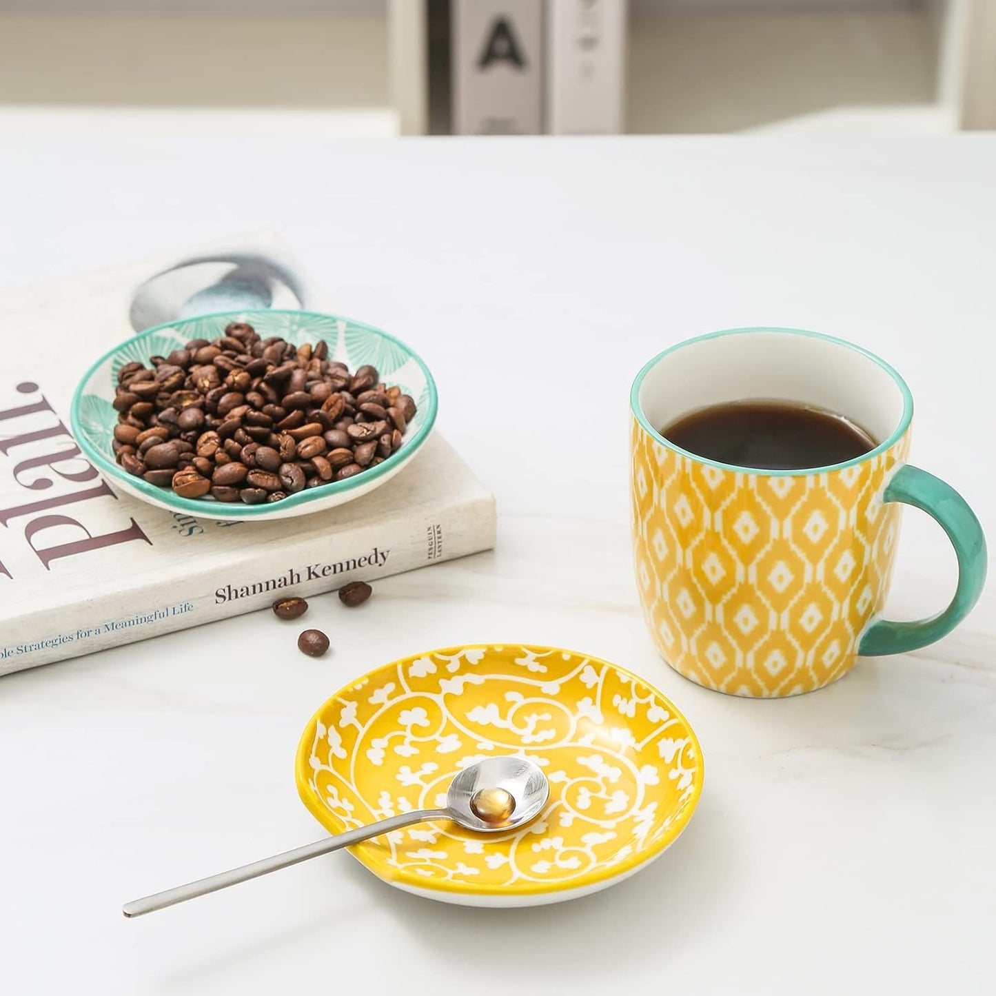 Selamica Ceramic Spoon Rest for Stove Top, 4.6 Inch Cooking Spoon Holder for Kitchen Counter, Stackable Utensil Rest Holder for Spatula Ladles Tong, Set of 4, Assorted Colors