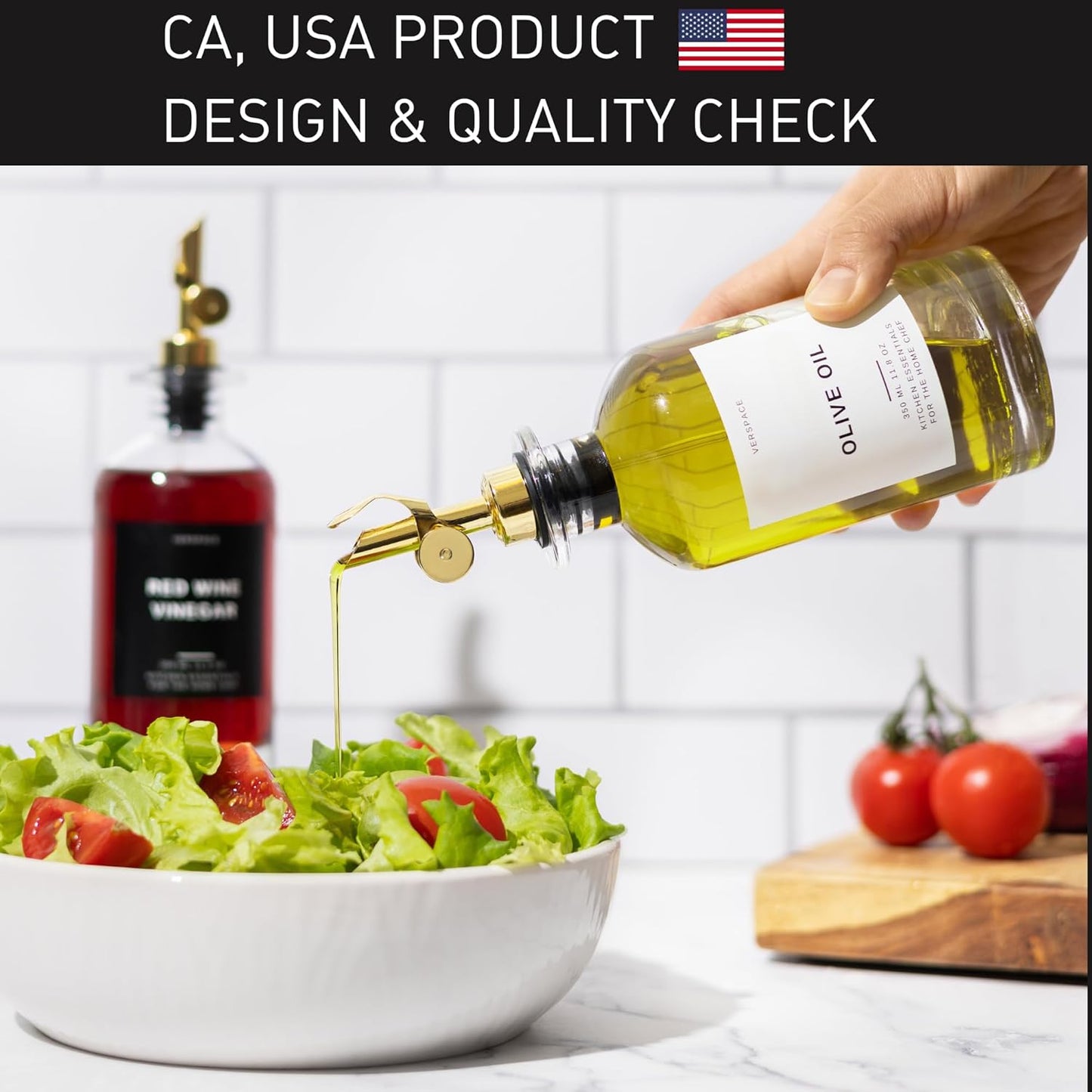 Olive Oil Dispenser For Kitchen With Silicone Tray & 40 Labels, Soy Sauce Dispenser, Coffee Syrup Dispenser, Olive Oil Bottles Set Of 2, Gold 500ml / 17oz