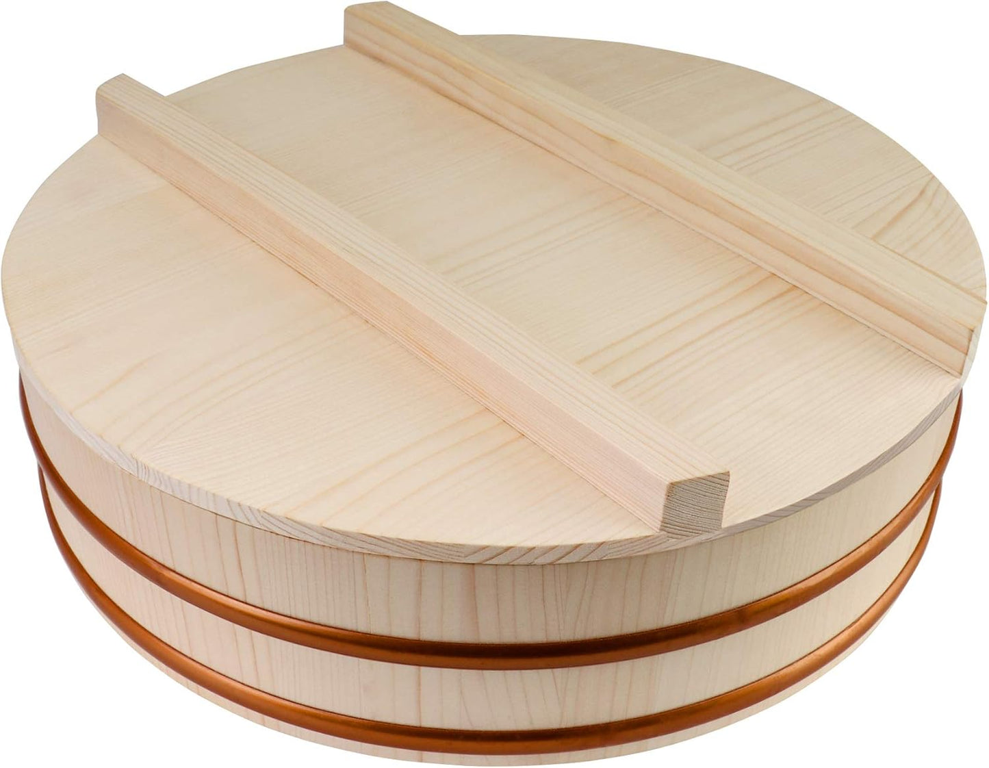 Kichgather Wooden Sushi Rice Bowl with Lid Hangiri Sushi Oke Sushi Rice Mixing Tub (11.8 ” with lid)